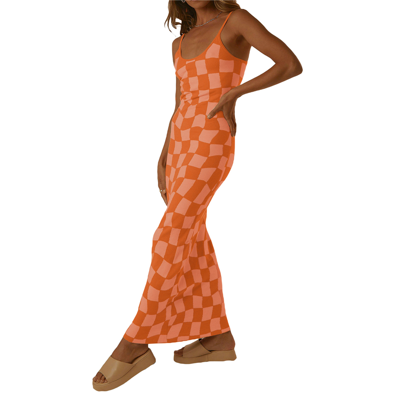 y2k Knitted Dresses Women Geometric Print Spaghetti Strap Sleeveless Bodycon Dresses 2000s Long Night Party Dresses