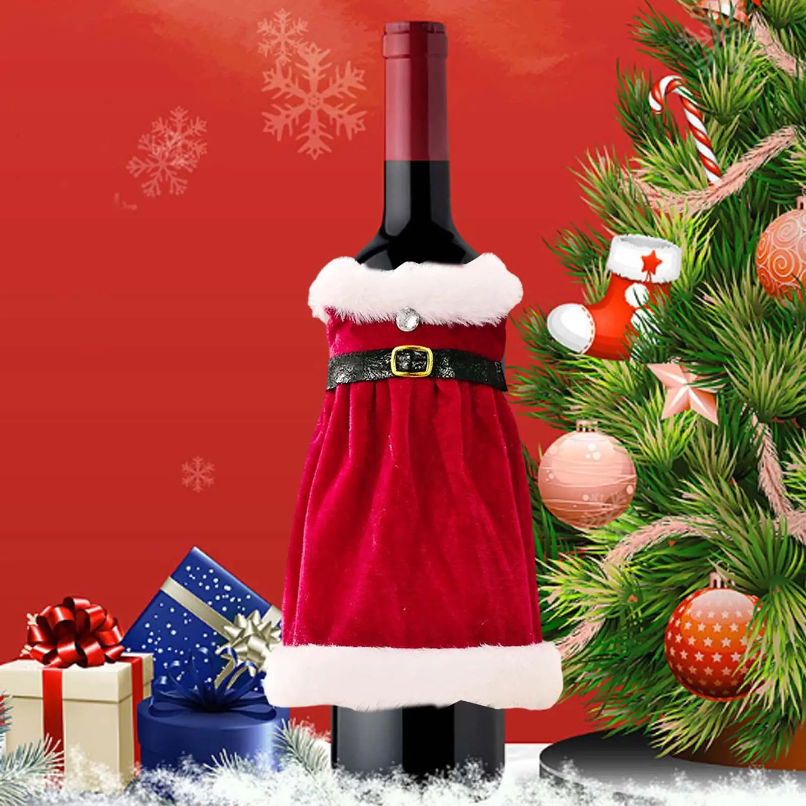 Christmas Red Dress Bottle Cover Holiday Gift Adorable Party Decoration Desktop Decor Party Supplies Wine Bottle Bag