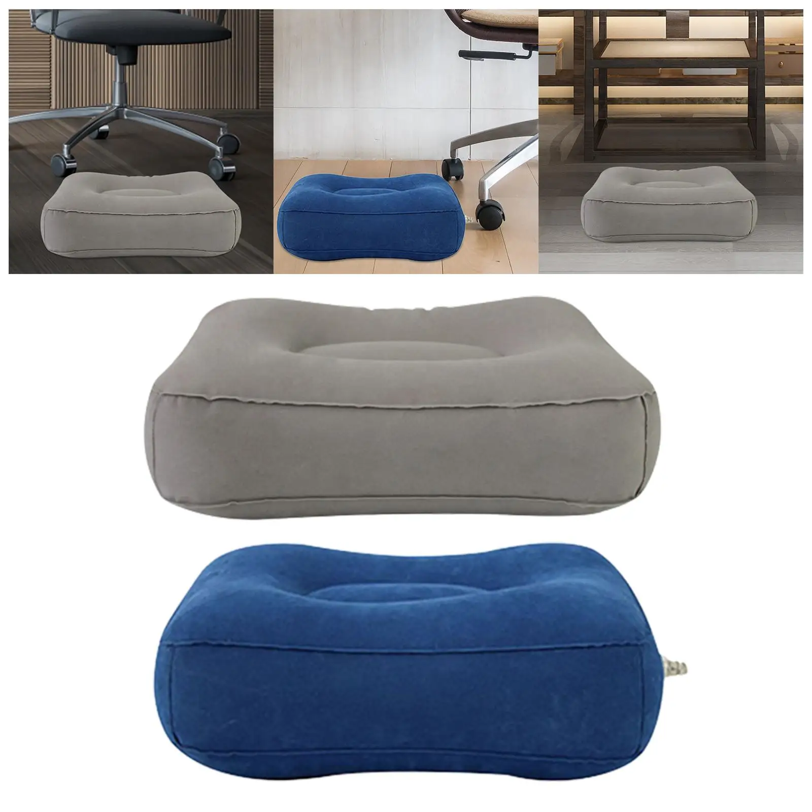 PVC Inflatable Flocking Foot Rest Pillow Inflatable Stool Ottoman for Office Airplane Camping Camping Mat 42x32x20cm