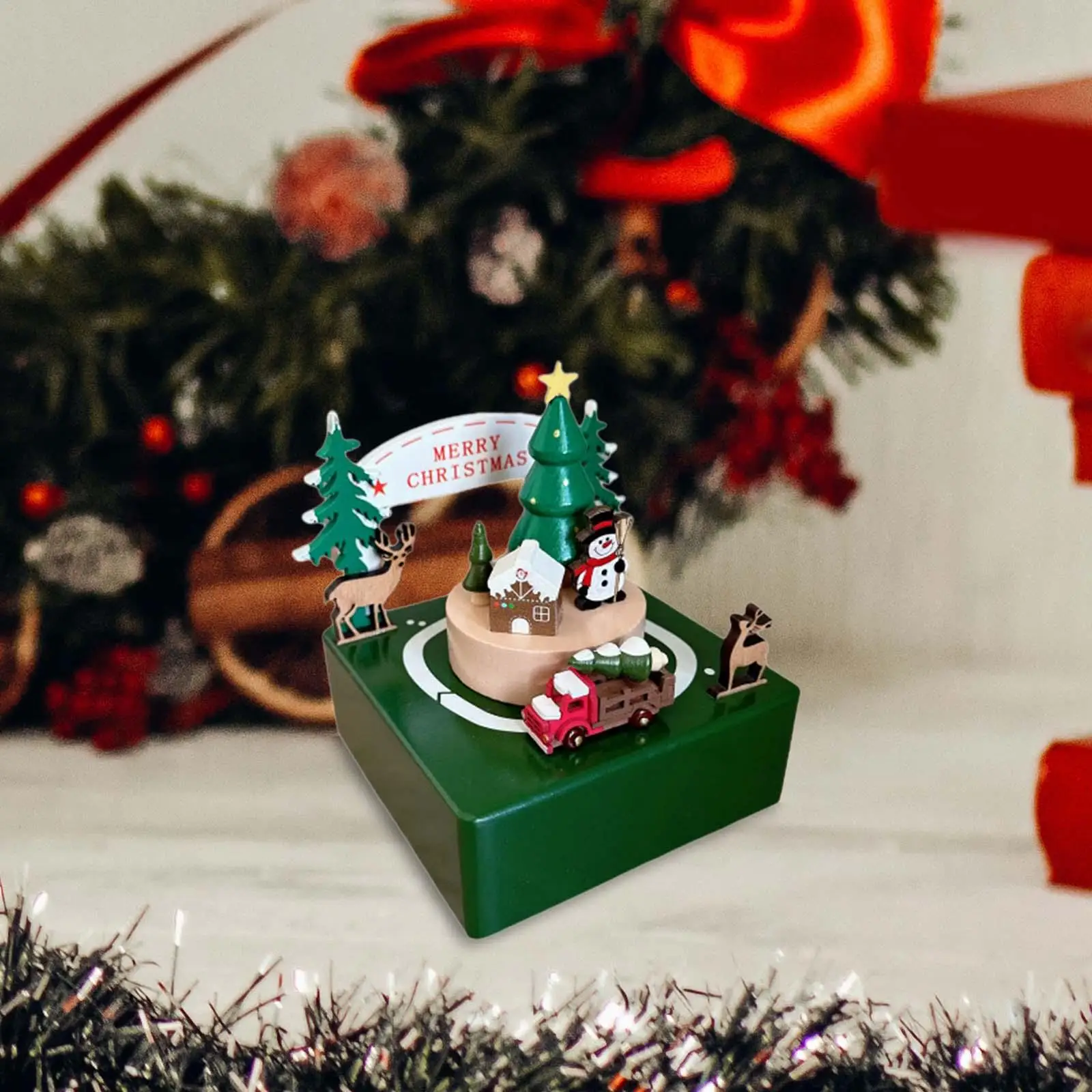 Christmas Music Box Christmas Figurine Crafts Table Centerpiece Tabletop Ornament for Office Festivals Desk Fireplace Home