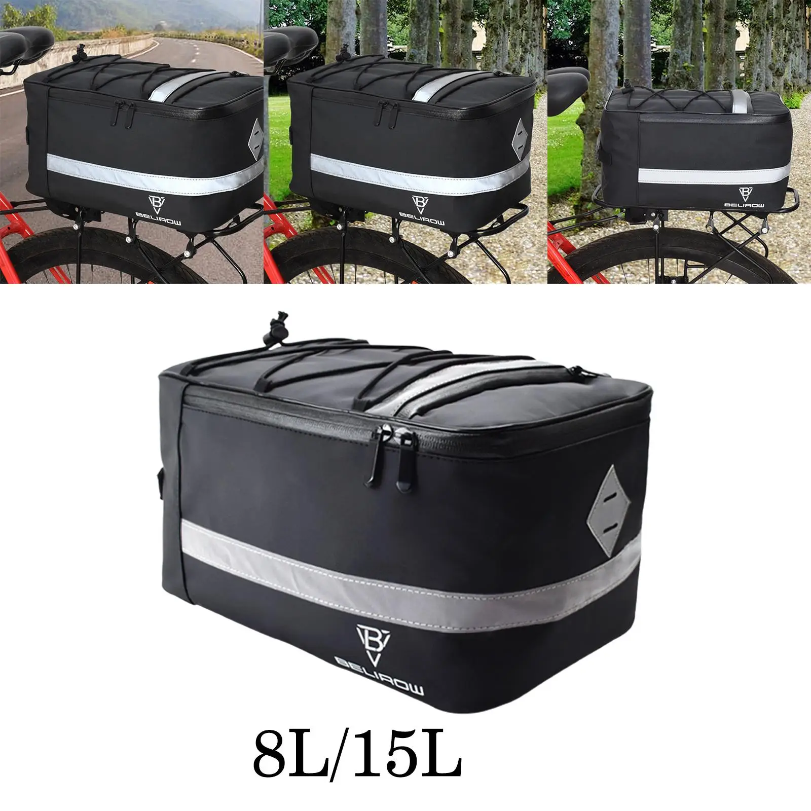 Bike Rear Seat Carrier Cargo Bag Reflective Stripe for Long Distance Riding Multi Functional Large Capacity Accessory Riding Bag
