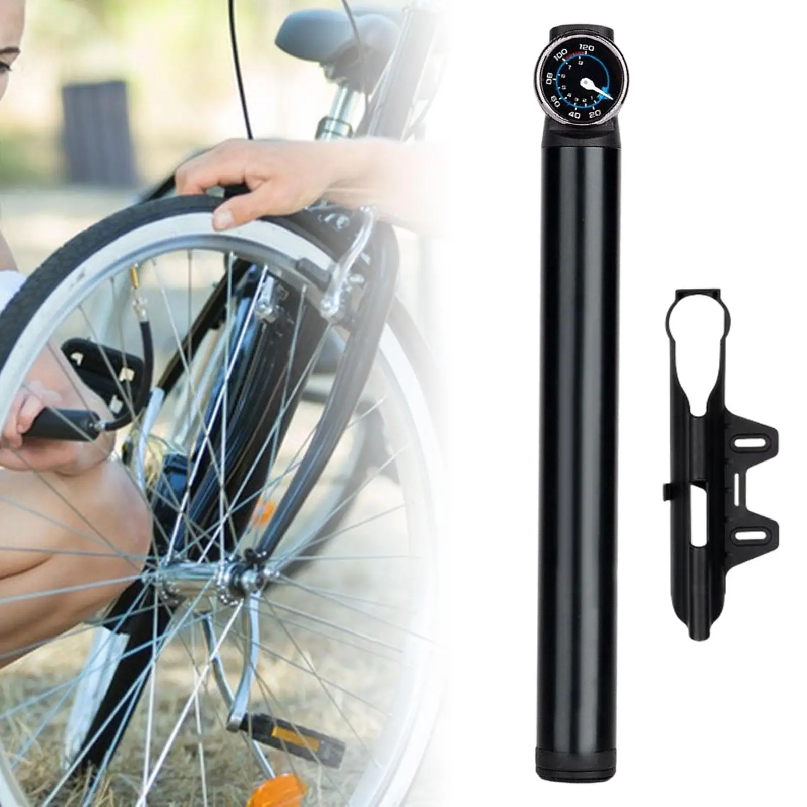 Mini Bike Pumps 120PSI High Pressure with Gauge Portable Bicycle Pump Bike Tire Pump for Cycling Travel