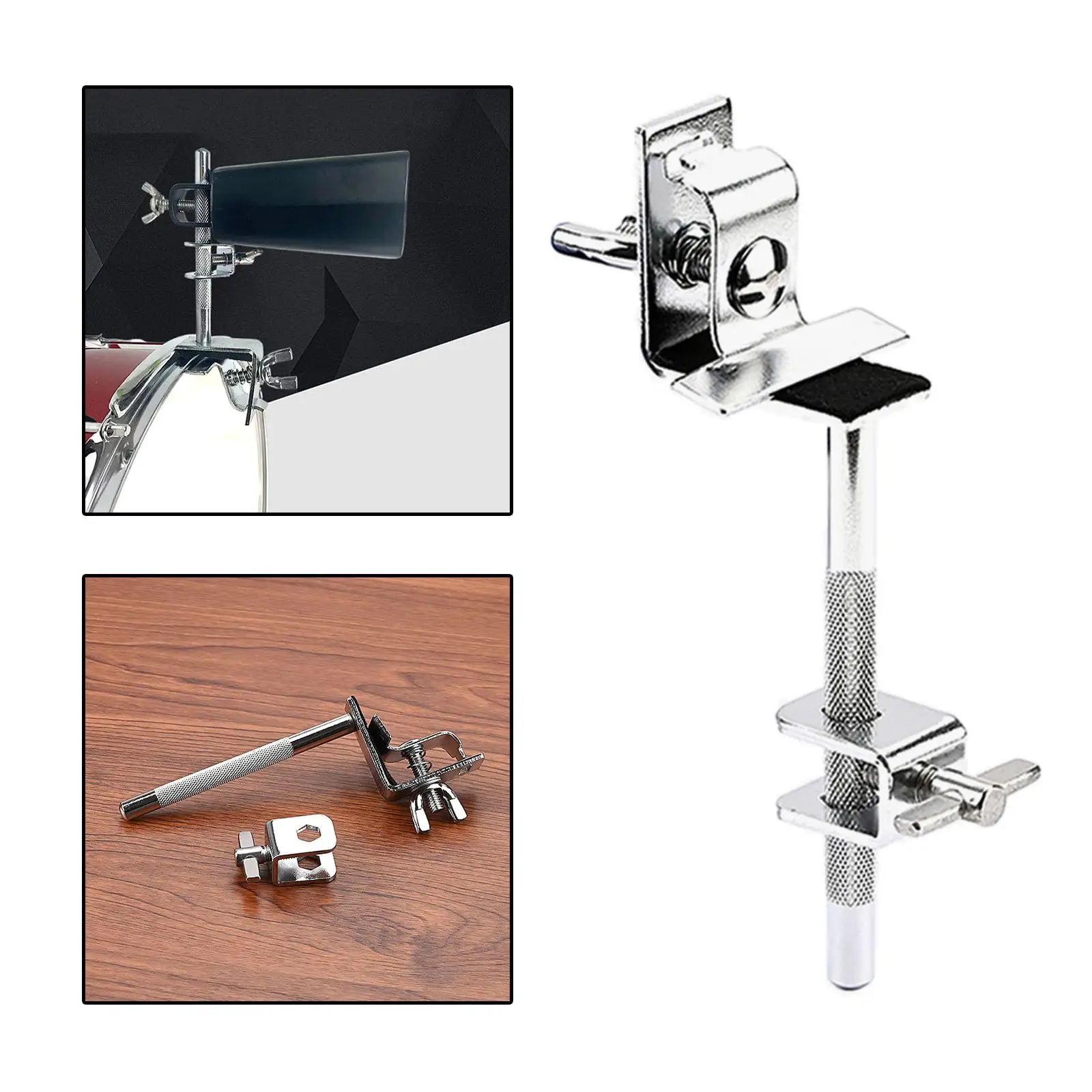 Portable Cowbell Holder Instrument Accessories Silver Durable Mounting Clamps Metal up or Down Adjustable for Beginner