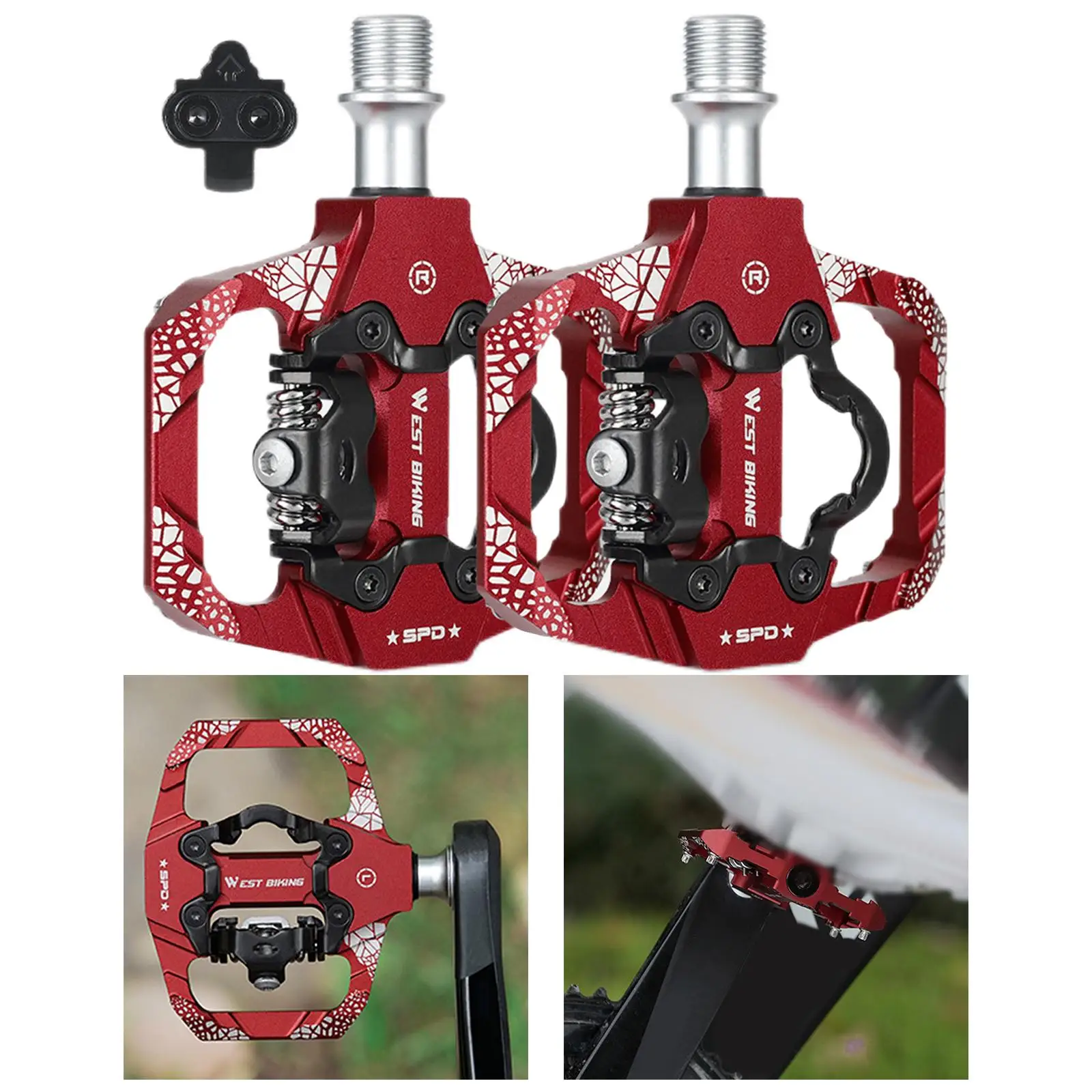 Bike Pedals, Aluminum Alloy Dual /16ǡ 3 Sealed Bearings Double Sided with Cleats for SPD Touring  Cycling Road