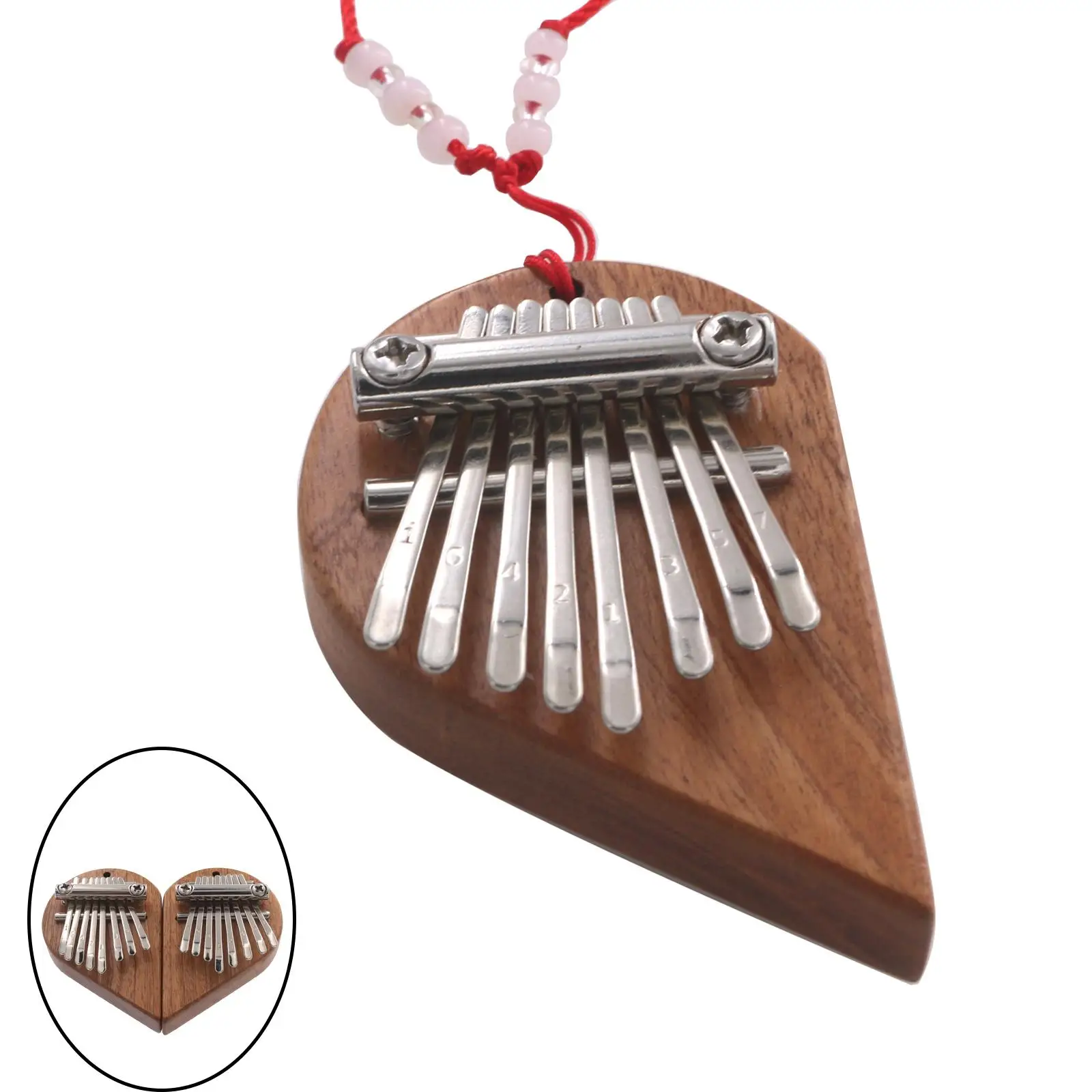 8 Keys Kalimba Thumb Heart Shaped Piano Toy Pendant Keyboard Instrument for Kids Adults Hanging Ornament