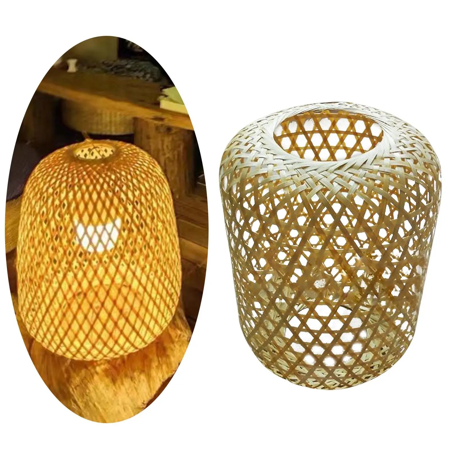 2xHandwoven Bamboo Lamp Shade Ceiling Light Fixture Cover for Pendant Light