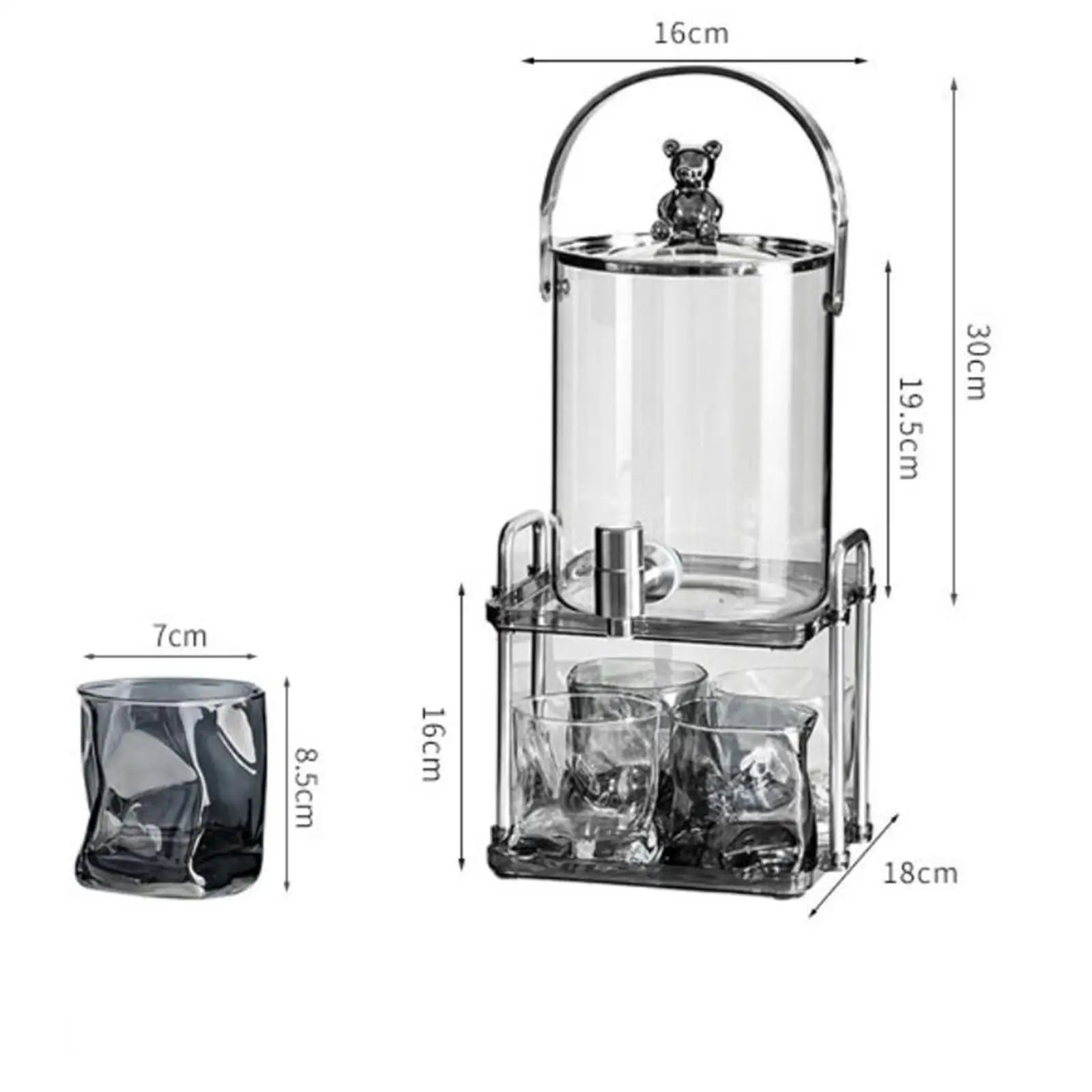 Water Kettle Set with Bracket 3L Cold Drink Juice Dispenser Jug Beverage Dispenser with Stand for Party BBQ Fridge Drink