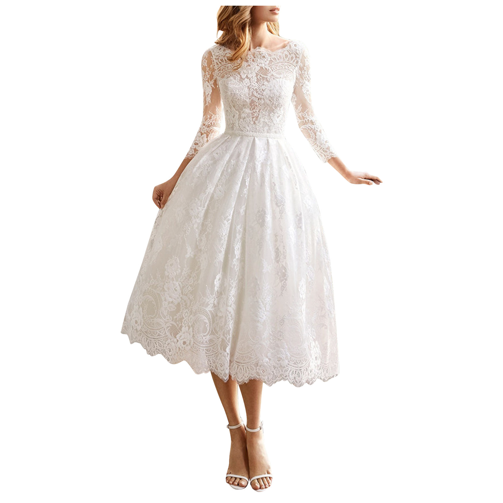 robe de mariée en dentelle blanche pour jupes manches longues pour dos coupe nouveau