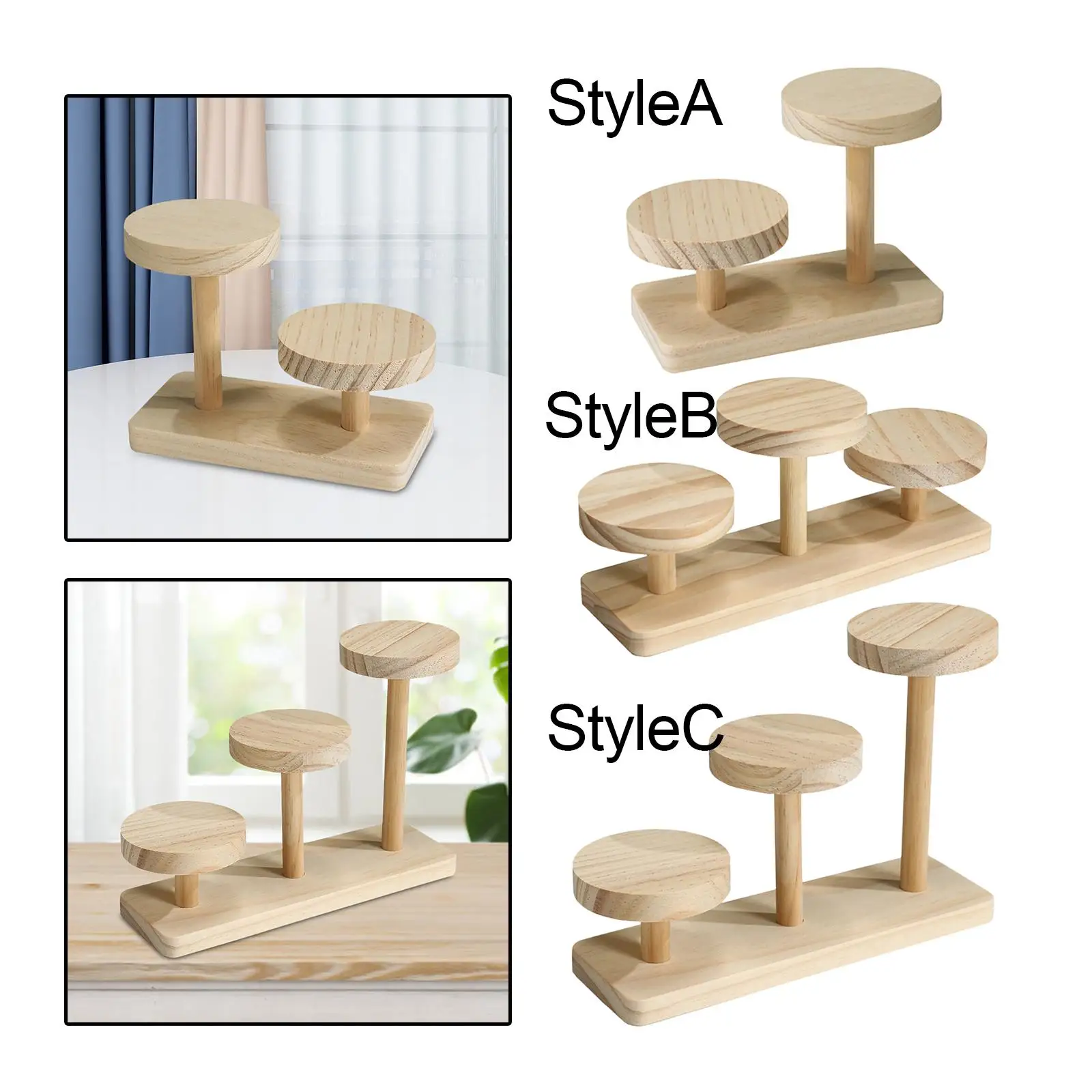 Round Wooden Display Risers Shelf Organizer Countertop for Jewelry Glasses
