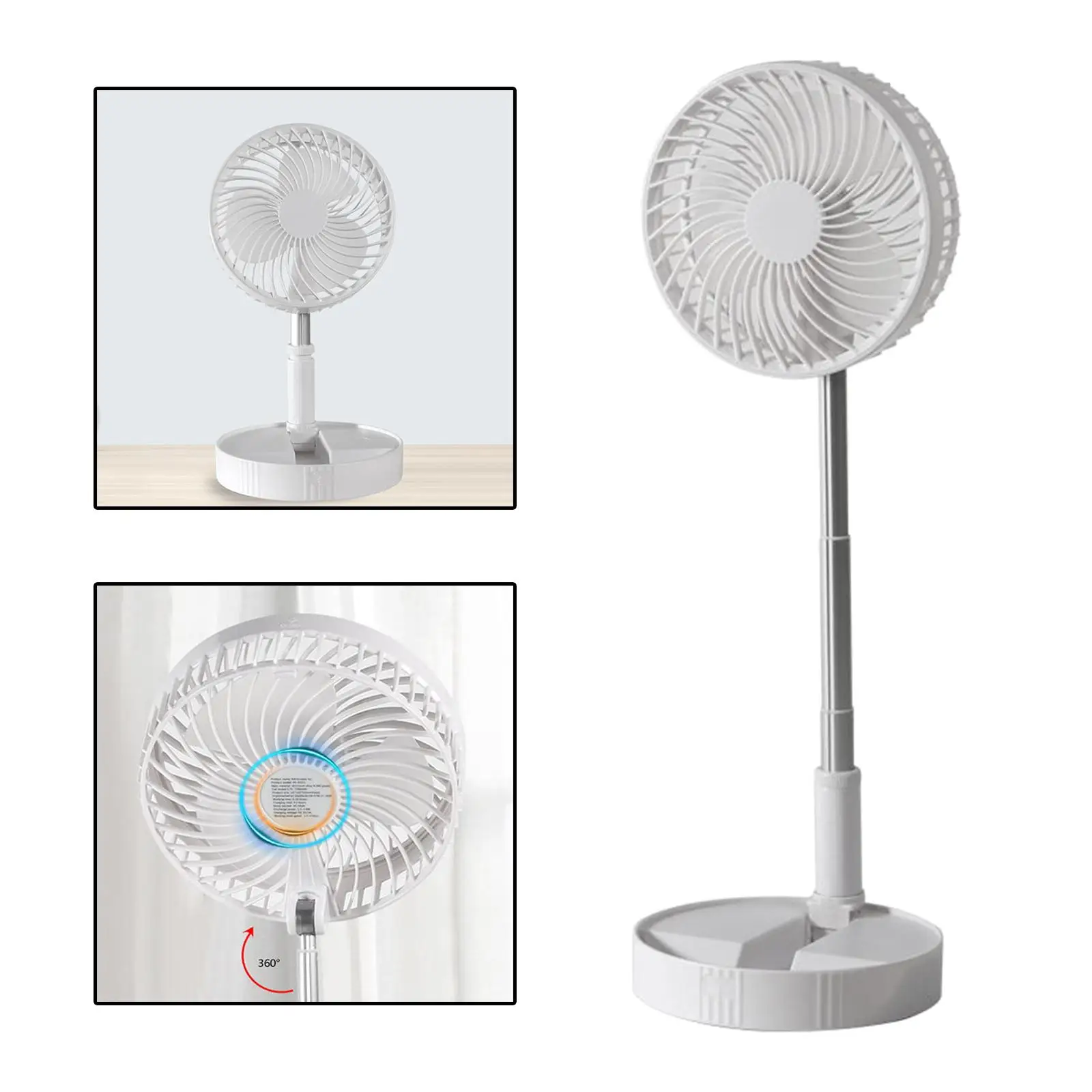 Air Cooling Fan Personal Floor Fan 4 Wind Speed USB Rechargeable Folding Desk Fan Desktop Shaking Fan for Bedroom NightStand