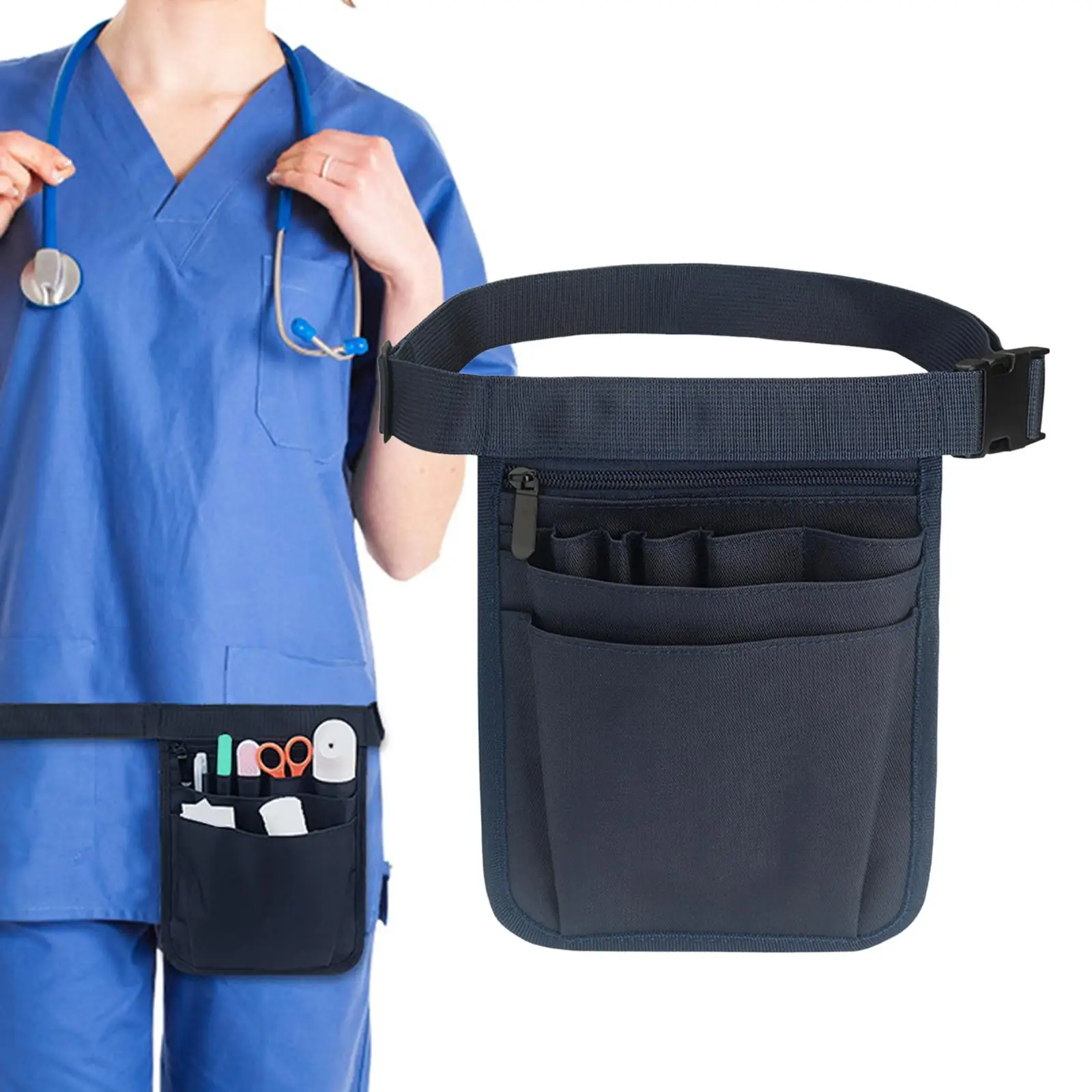 Multifunctional Nurse Fanny Pack Organizer Pocket Utility Waist Pack Nylon Blue Adjustable Accessories for Nursing Men Women