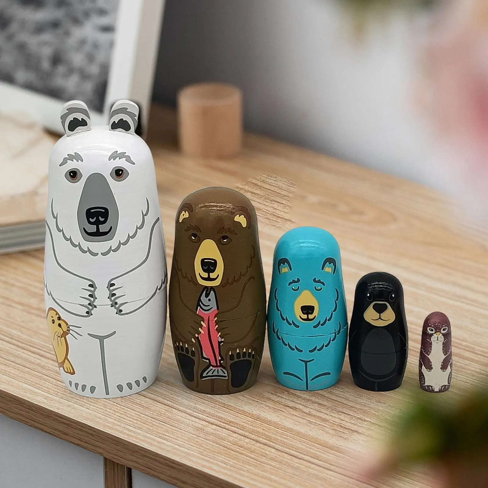 5x Cute Russian Nesting Dolls Decors Bear Matryoshka for Birthday