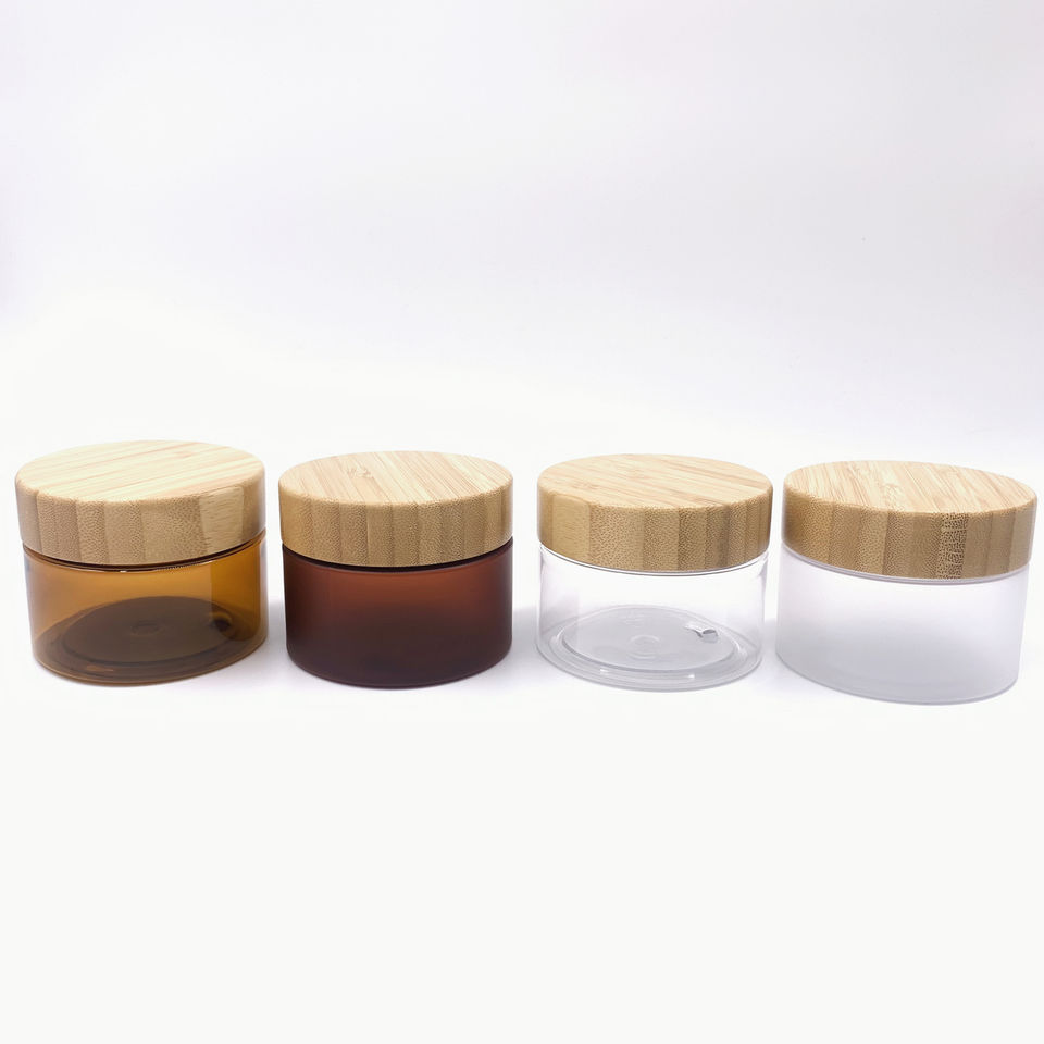 Best of 1Pcs Eco-friendly 50g 150g 250g 500g Frosted Amber Transparent Cosmetic Cream PET Plastic Cans With Bamboo Lid For Jewelry Beads Reviews & Tips - Image 4