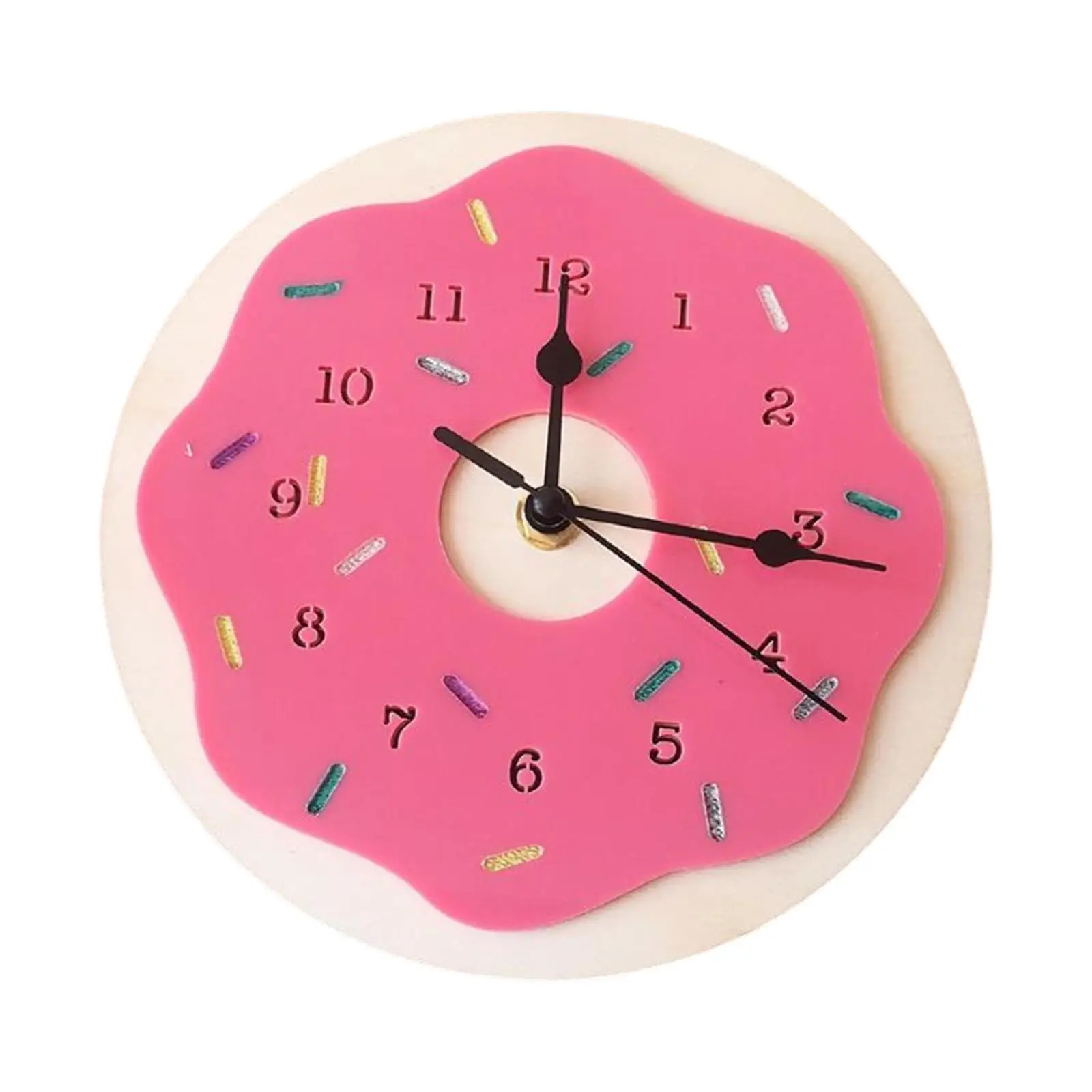Nordic Style Donut Shaped Wall Clock Silent Art Decor Wooden Ornament Gift Crafts for Kids Room Home Living Room Nursery Shop