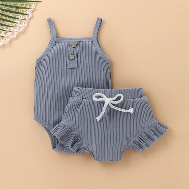Summer Girl Set Solid Knit Cotton Romper + Shorts Suits for Kids Fashion Baby Clothing baby clothes penguin set