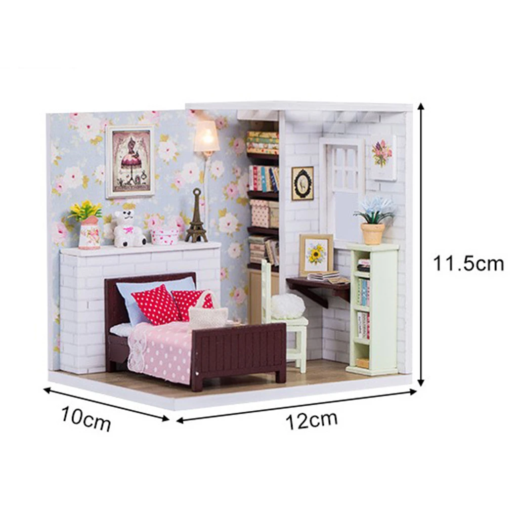 1/24 Scale Dollhouse Miniature DIY Bedroom W/ Furniture Leds