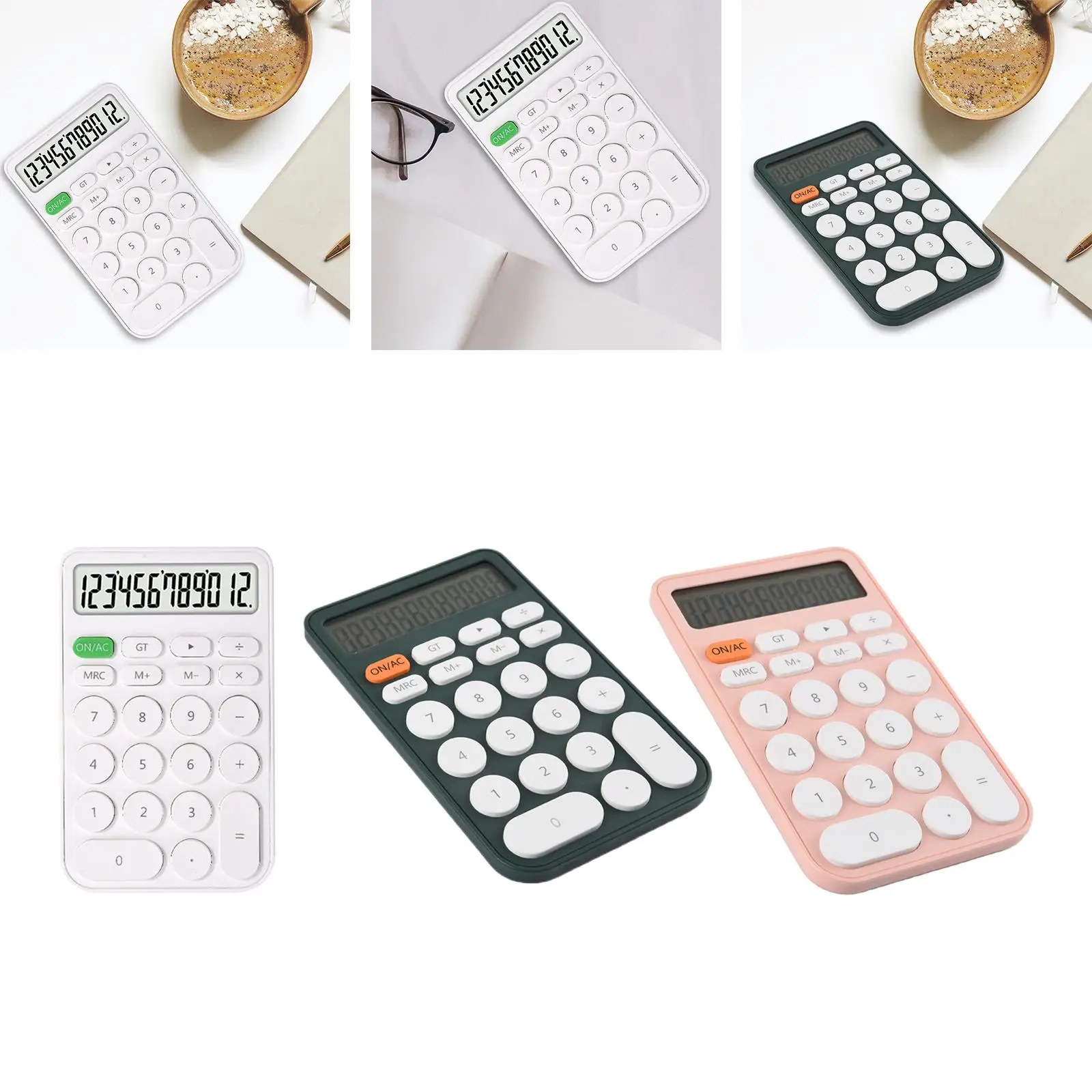 Electronic Calulator 12-Digit Cute Simple Portable Muti-Colors School Stationery Pocket Calculator for Home Office Students Kids