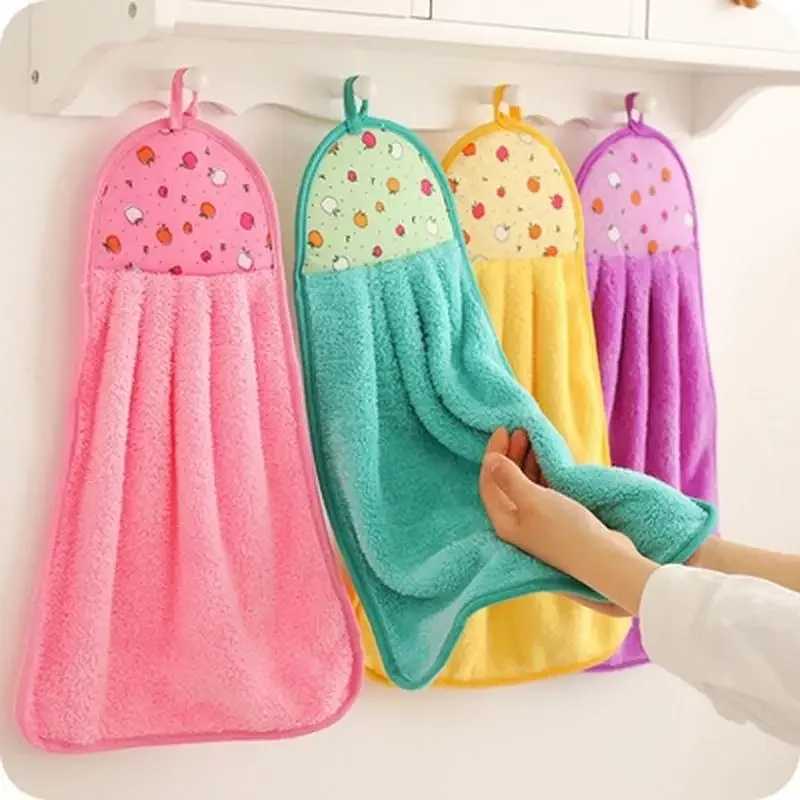 Description Picture 2 of item1Pcs Coral Velvet Bathroom Supplies Soft Hand Towel Absorbent Cloth Dishcloths Hanging Cloth Kitche