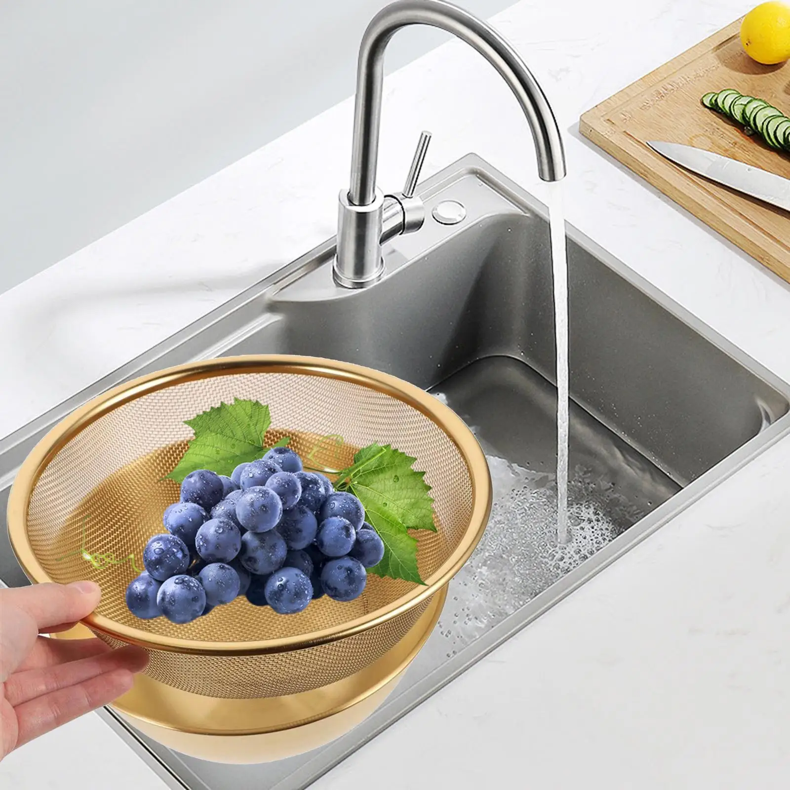 Stainless Steel Colander Bowl Stackable Kitchen Strainer Washer Multifunctional Draining Basket for Mixing Cleaning Fruits Pasta