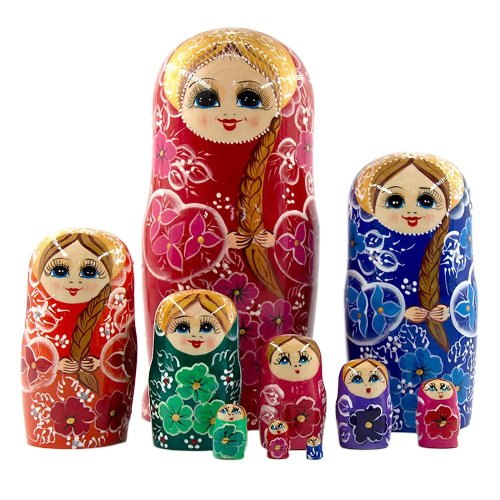 10x Chic Russian Nesting Dolls Matryoshka Doll Decoration Handmade Multipurpose Collectibles Wooden for Themed Party Bar Bedroom