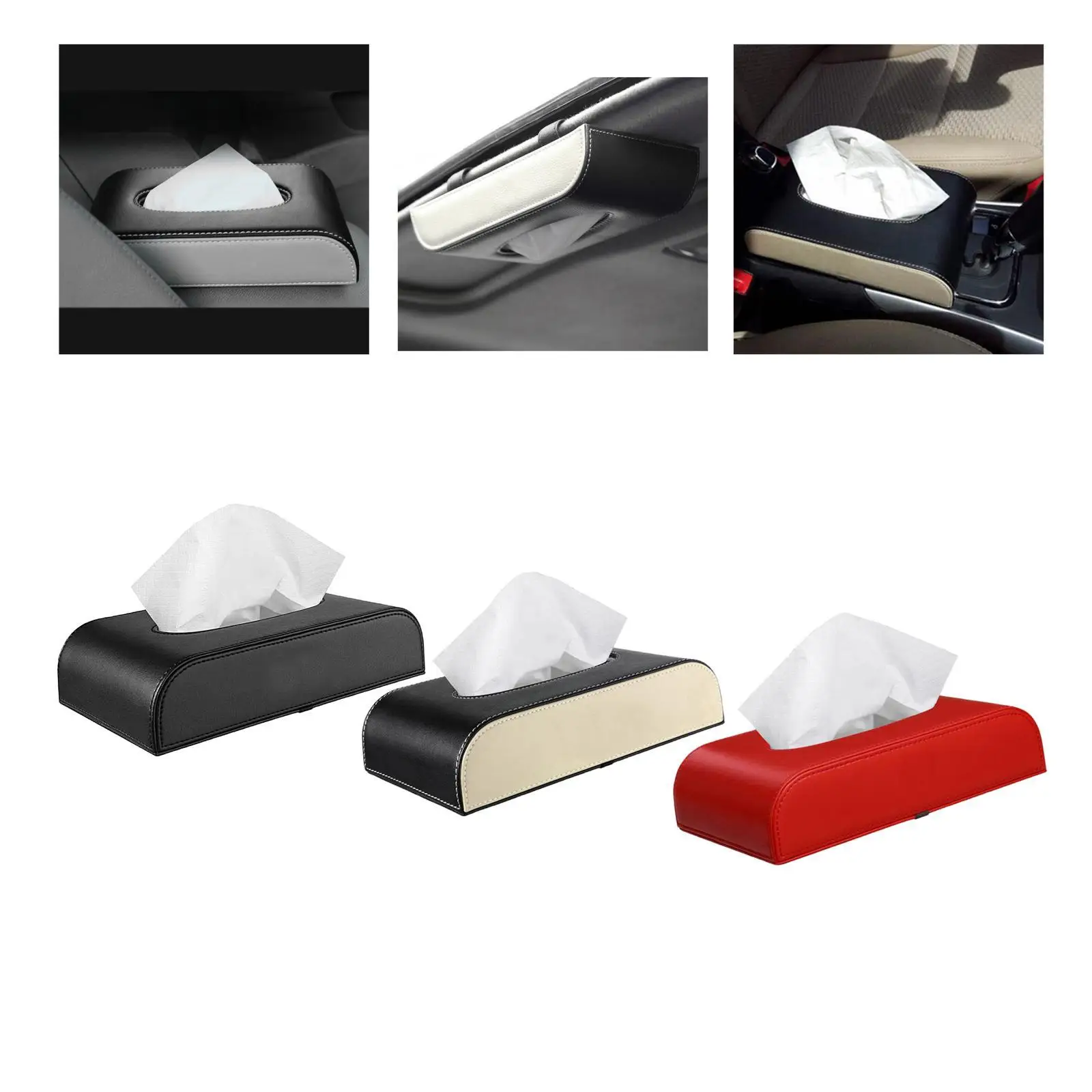 PU Leather Tissue Box Holder, Rectangular Napkin Holder Pumping   Automotive Decoration