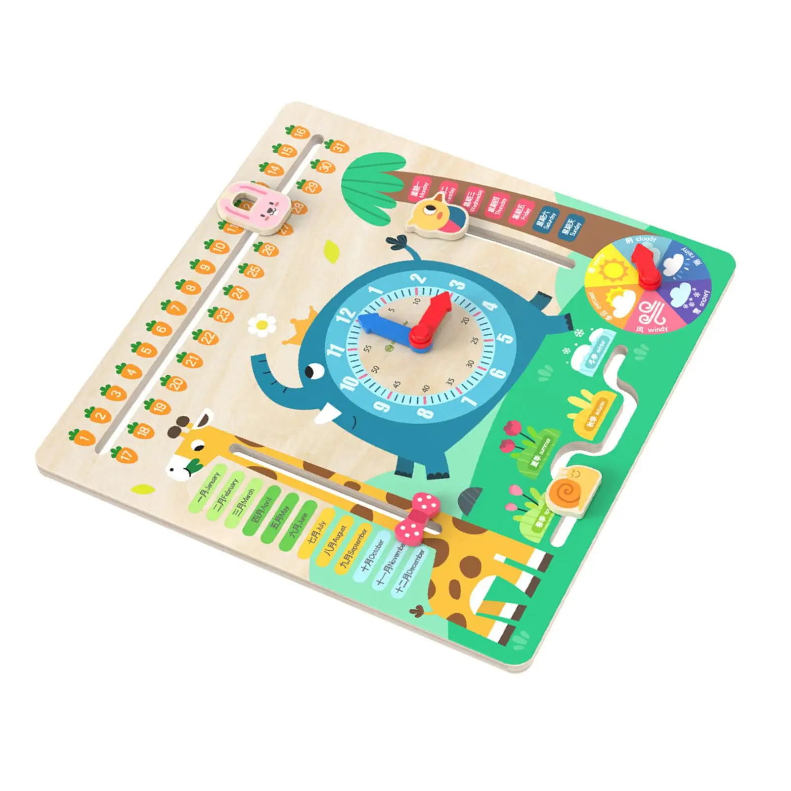 Wooden Calendar Clock Weather Season Time Cognitive Educational Puzzle Game Toy for Preschool Boy Girls Kids