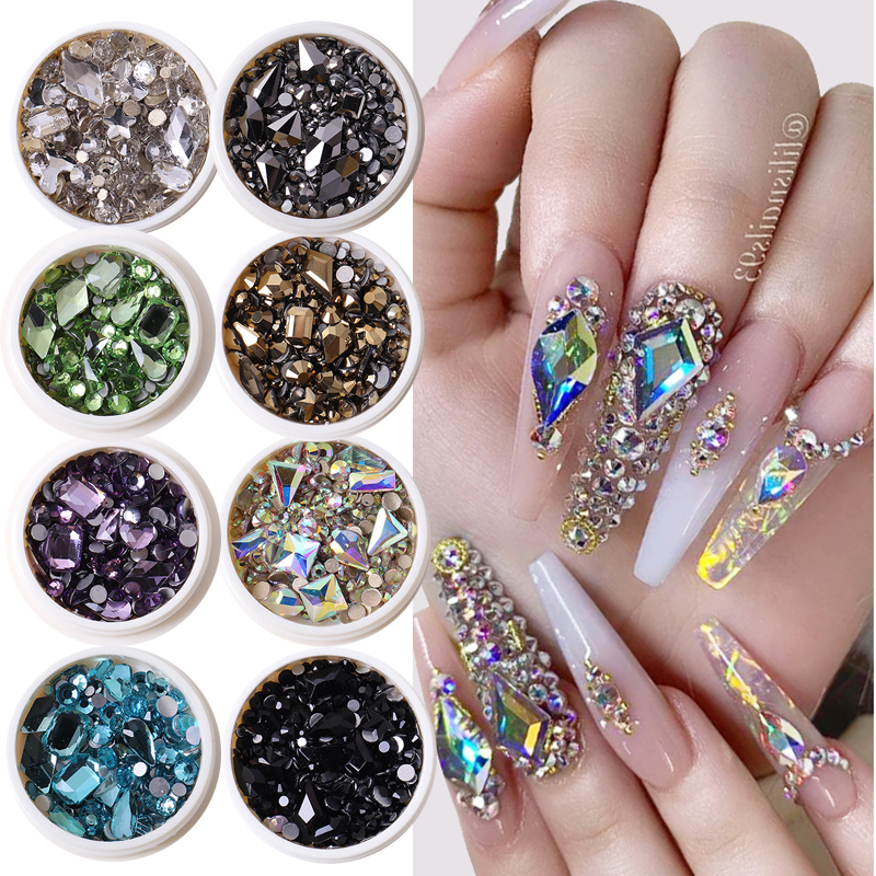 Best of 1Box Acrylic Rhinestones Nail Gem 3D Mixed Size Shape Crystal AB Flat Back Nail Rhinestone Colorful Nails Jewelry DIY Manicure Reviews & Tips