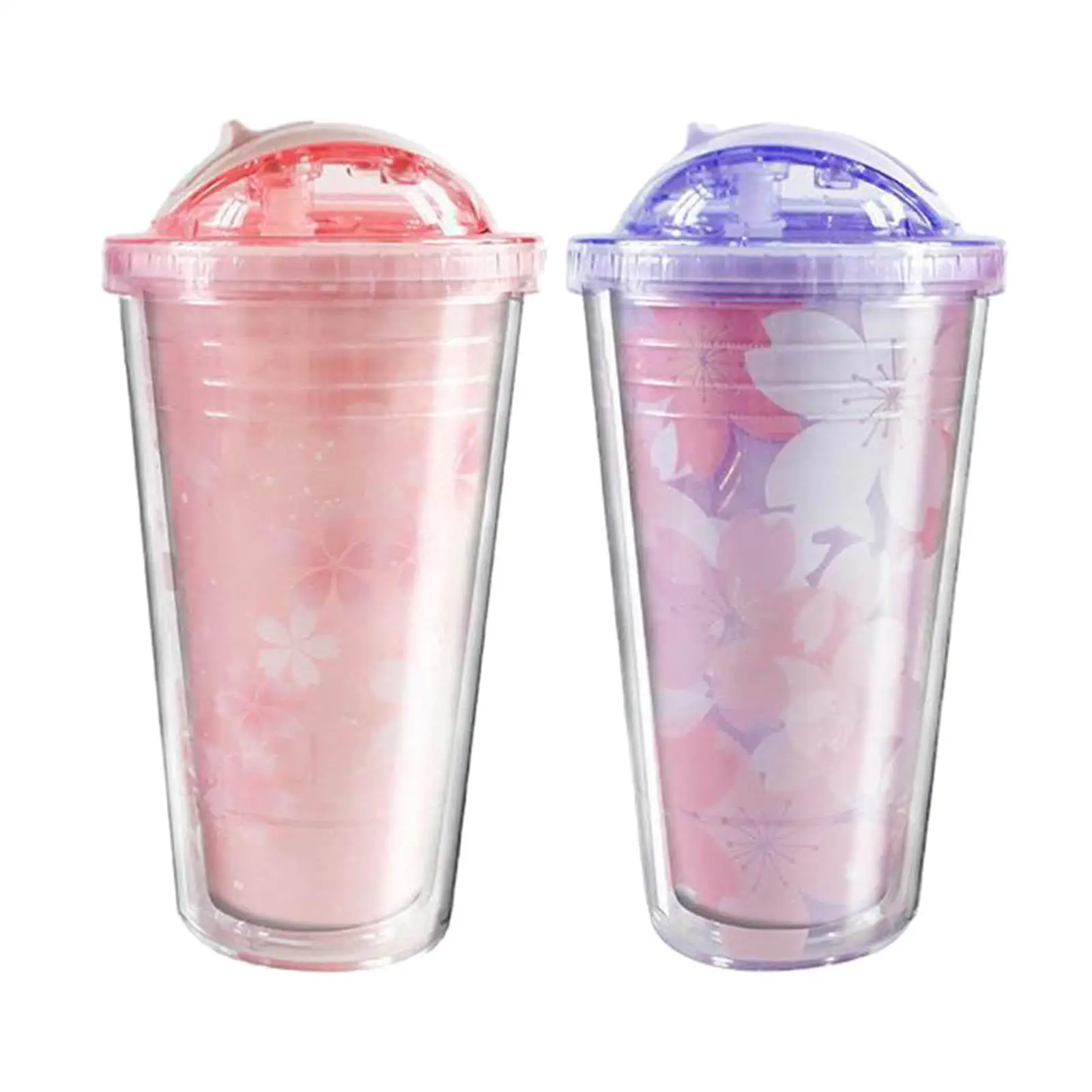 Plastic Cups, with Lids and Straw Double Wall Insulated Cold Cup, for Dining Boys Girls
