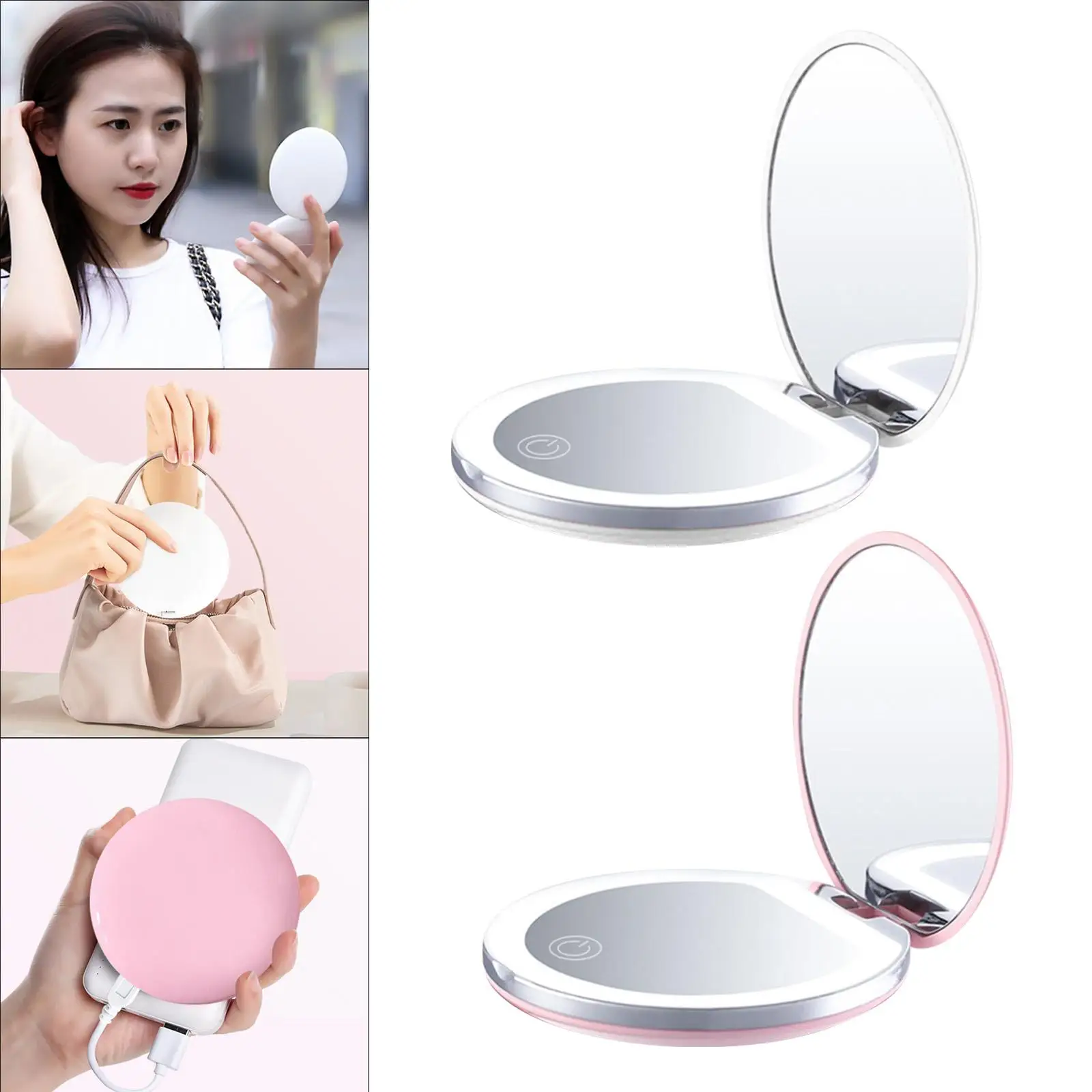 Compact Magnifying Mirror with Natural LED Lights 2x Magnifying  LED, Portable Small  Lighted Mirror for Purses And Travel