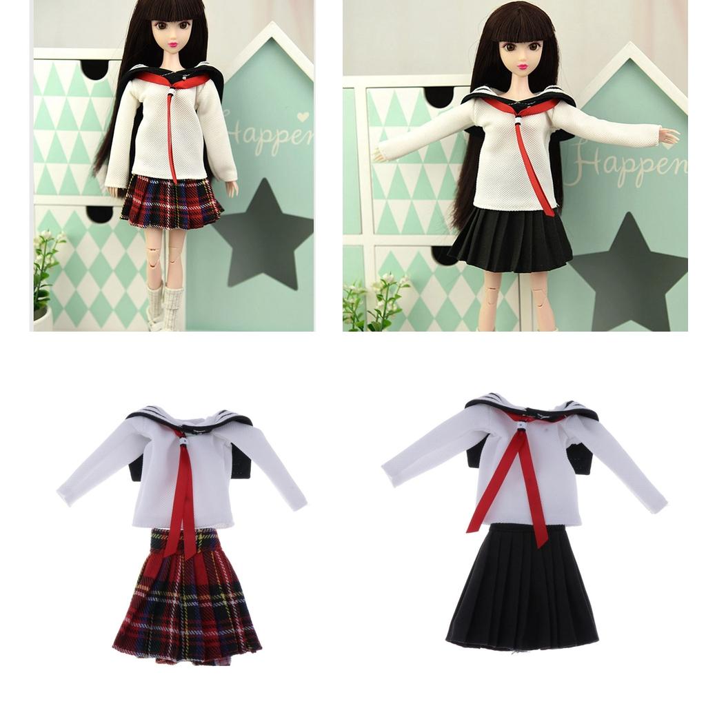 Doll School Uniform T-shirt Skirt for 1/6 BJD Doll Casual Outfit