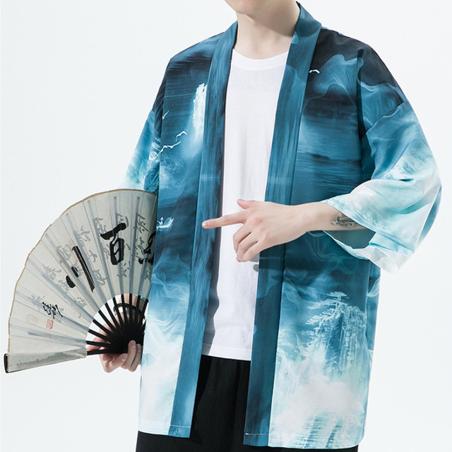 Men's Cyprinus Pattern Retro Cardigan Kimono Shirt