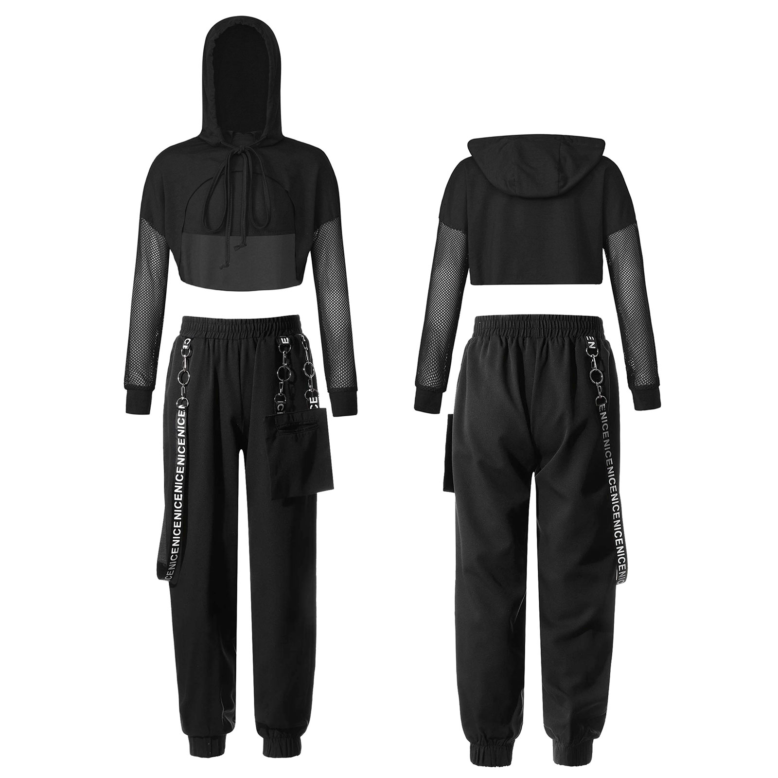 Kinder Mädchen Sportswear für Hip-Hop Jazz Dance Workout Skateboard ing Letter Print Kordel zug Kapuze Sweatshirt Weste Crop Top Hose – Detail 35