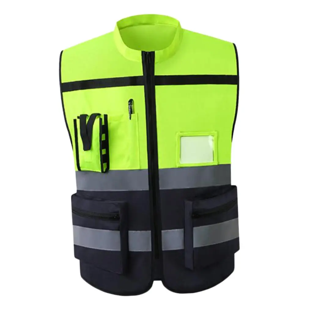 High Visibility Safety Vest with Pockets, Reflective Strips and Zipper Style-F