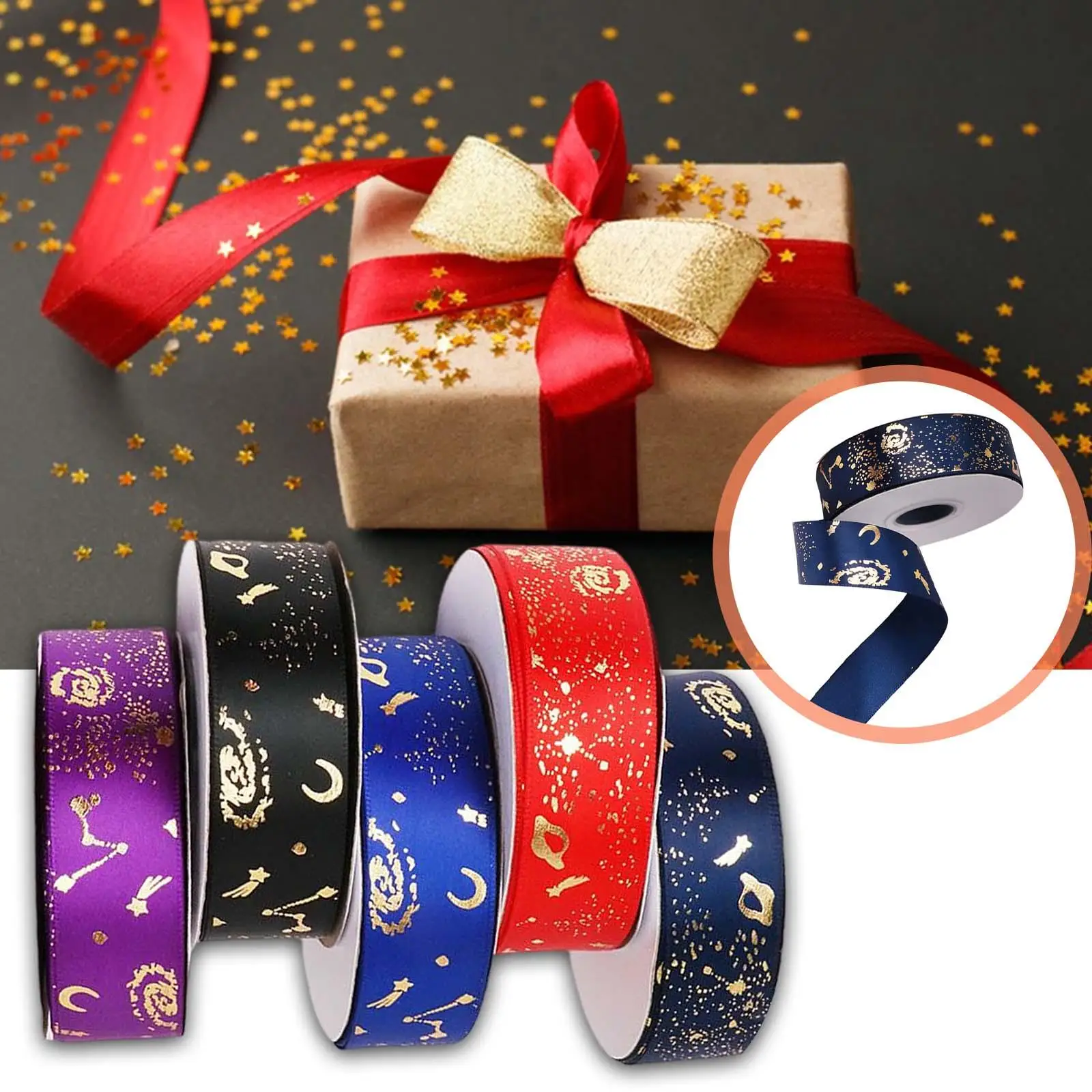 5x Colorful Satin Ribbon 24 Yards Each Roll Decorative Lanyards Polyester for Sewing Birthday Party Decoration New Year Wreath