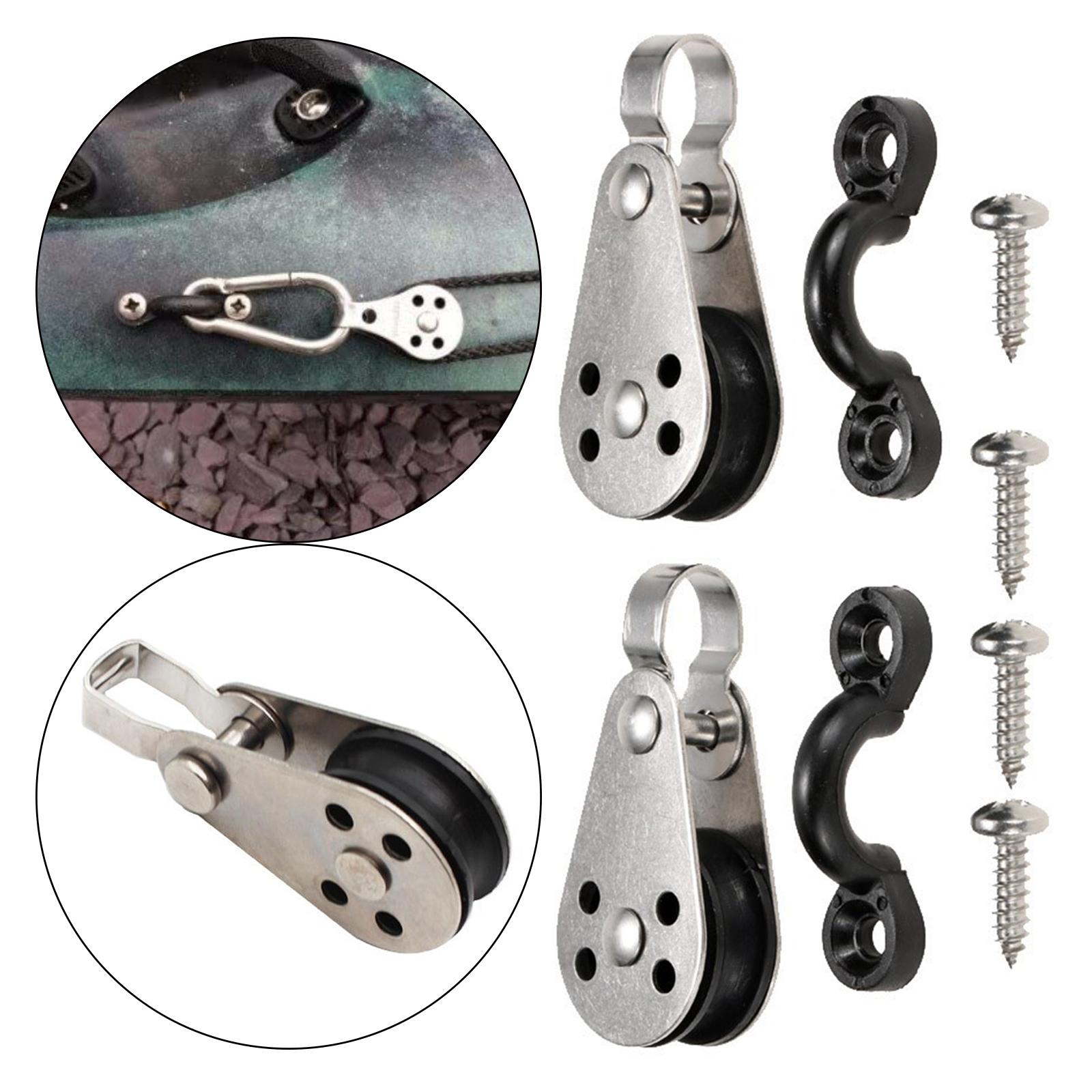 Durable Kayak Anchor Trolley 2 Pulley Blocks Screws Accessories Supplies