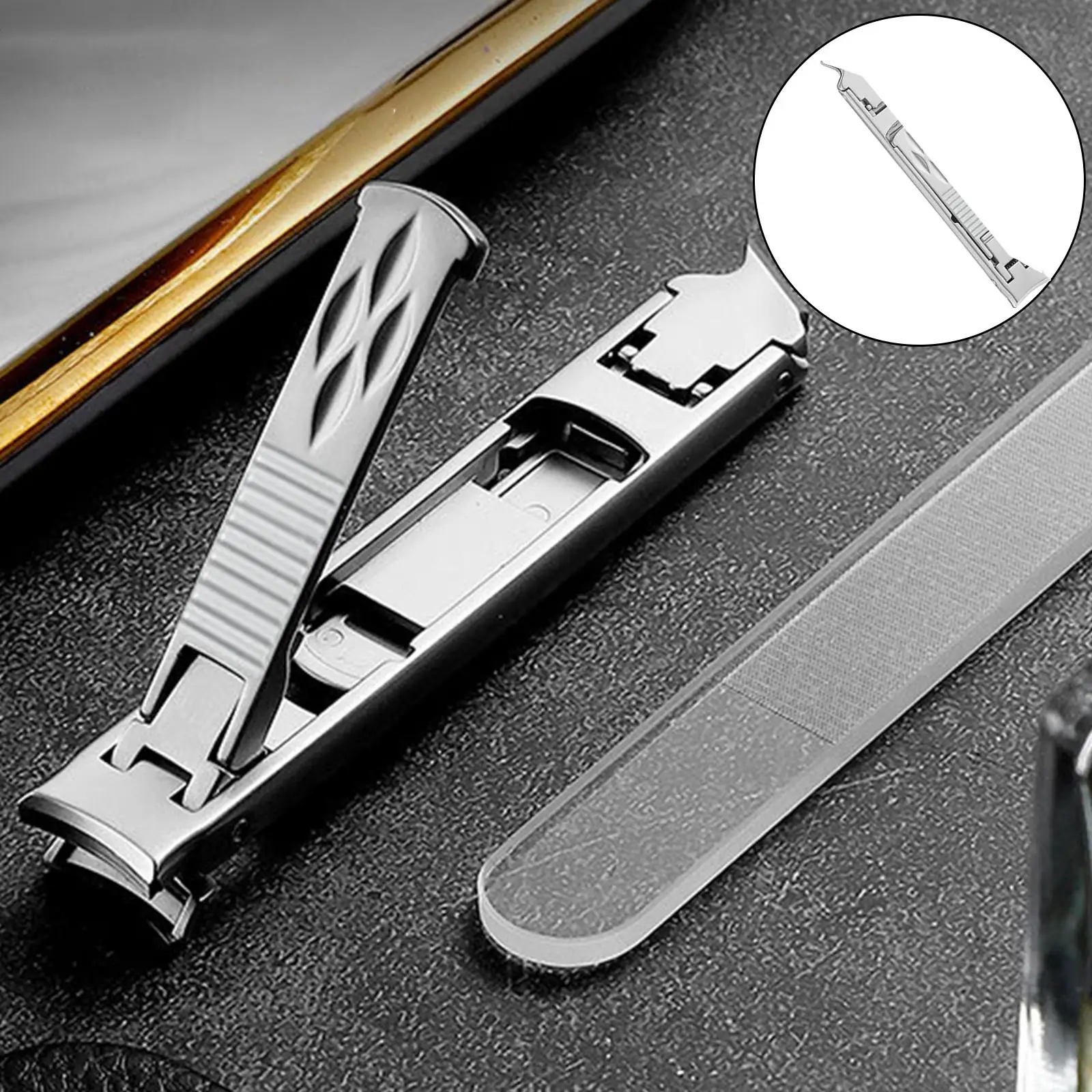 Nail Cutter Double-Headed Pliers Folding with Storage Box Premium with Polishing Sheet Sharp Thin Nail Clipper for Men Mom Women