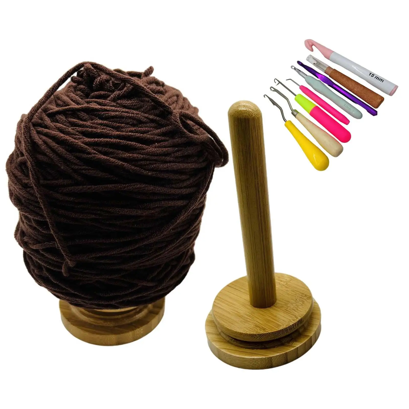 Yarn Ball Holder with 8 Crochet Hooks Yarn Rolling Holder for Ribbon Adults Sewing Prevent Yarn Tangling, Winding Crafts Lover