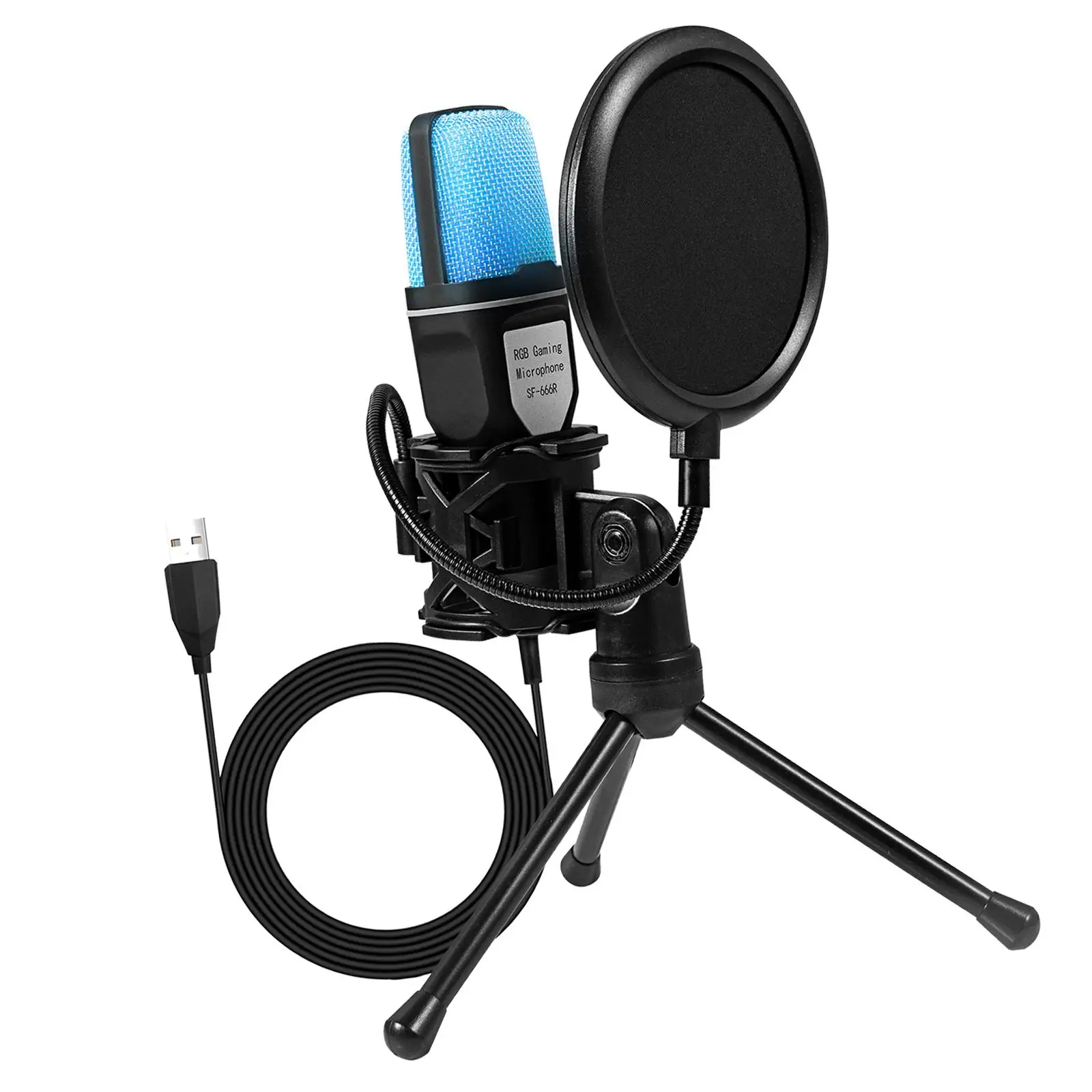 Condenser Microphone Adjustable Noise Reduction USB Interface Computer Mic for Video Recording Singing Streaming Music Studio