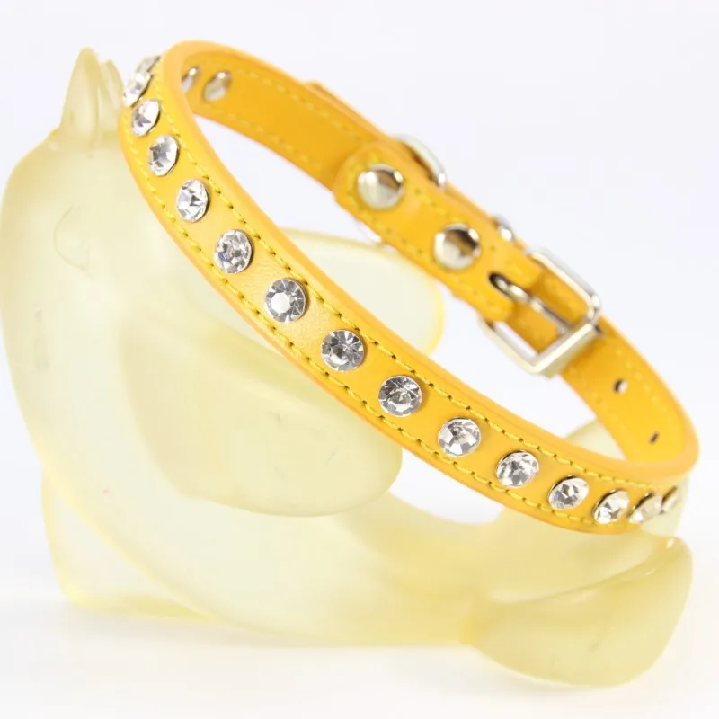 Rhinestone Pet Accessories Dog Collar PU Leather Dog Leash Design Diamonds Fashion Collar 16 Colors Adjustable Size