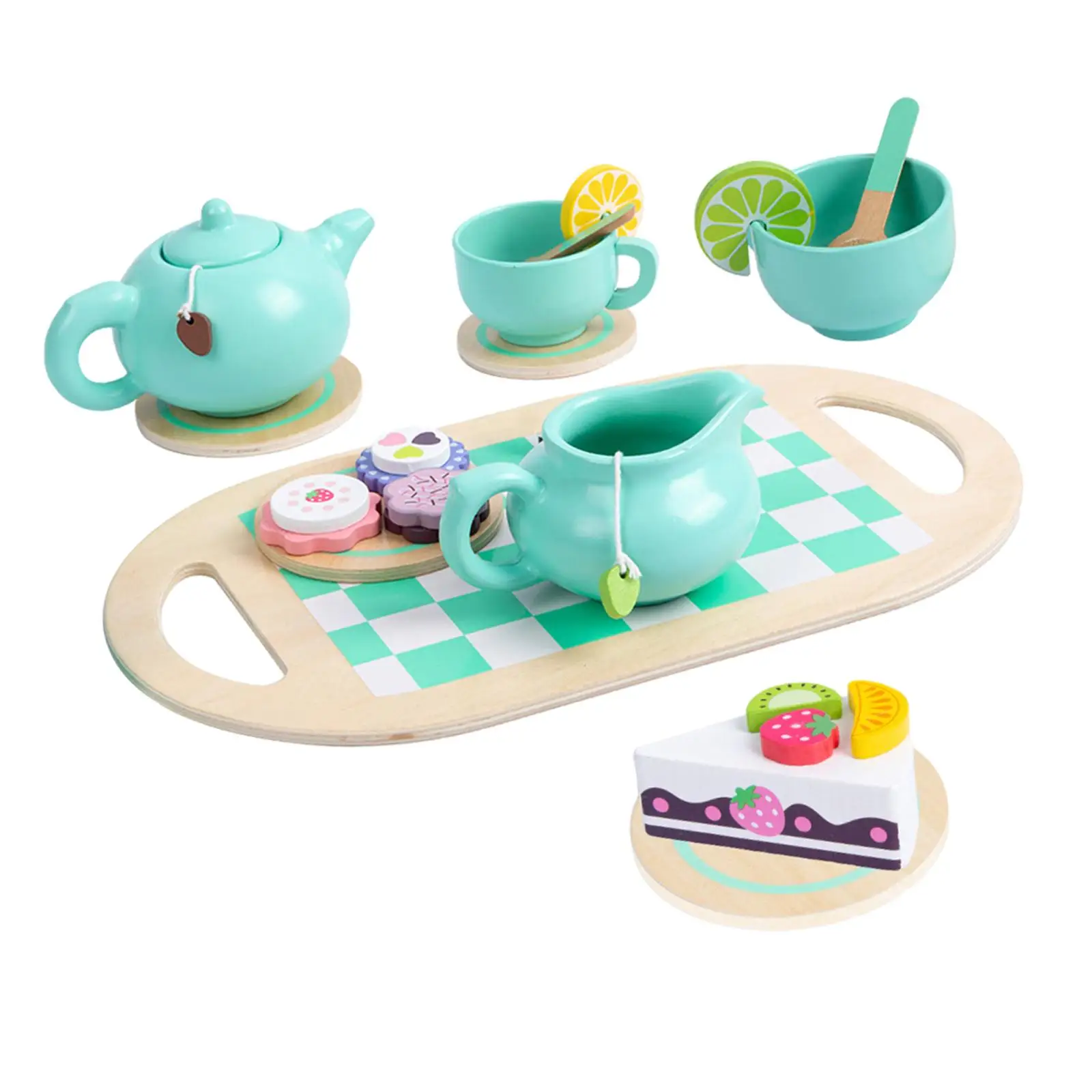 Wooden Afternoon Tea Set Toy Kitchen Accessories Handiccraft Toy Montessori Educational Pretend Playing Food for Birthday Gift