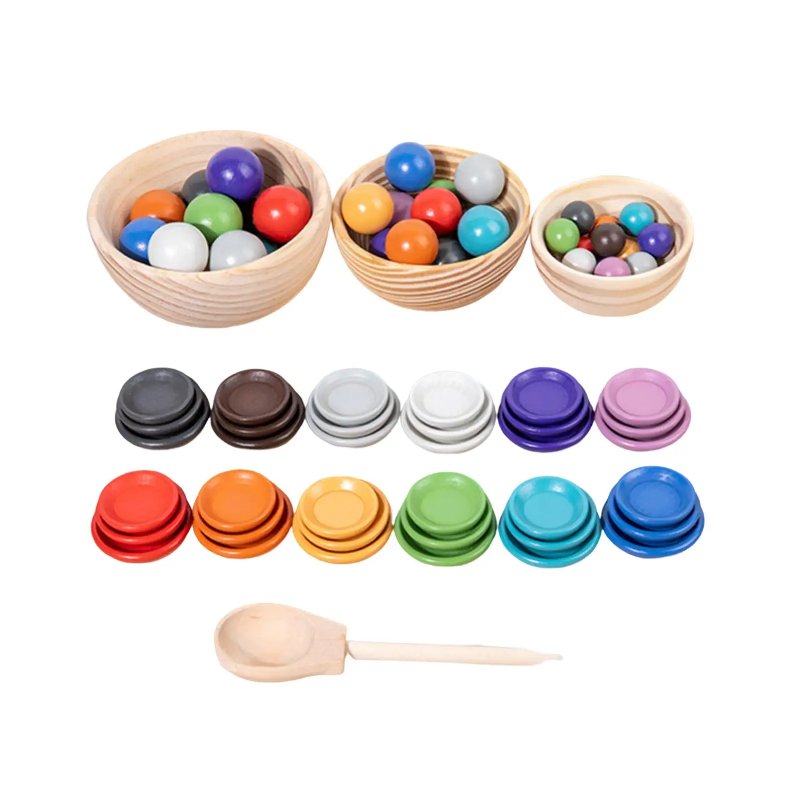 Rainbow Balls on Plates Montessori Toy Sorter Game Early Education Toys Preschool Learning Material, Educational Counting Toy