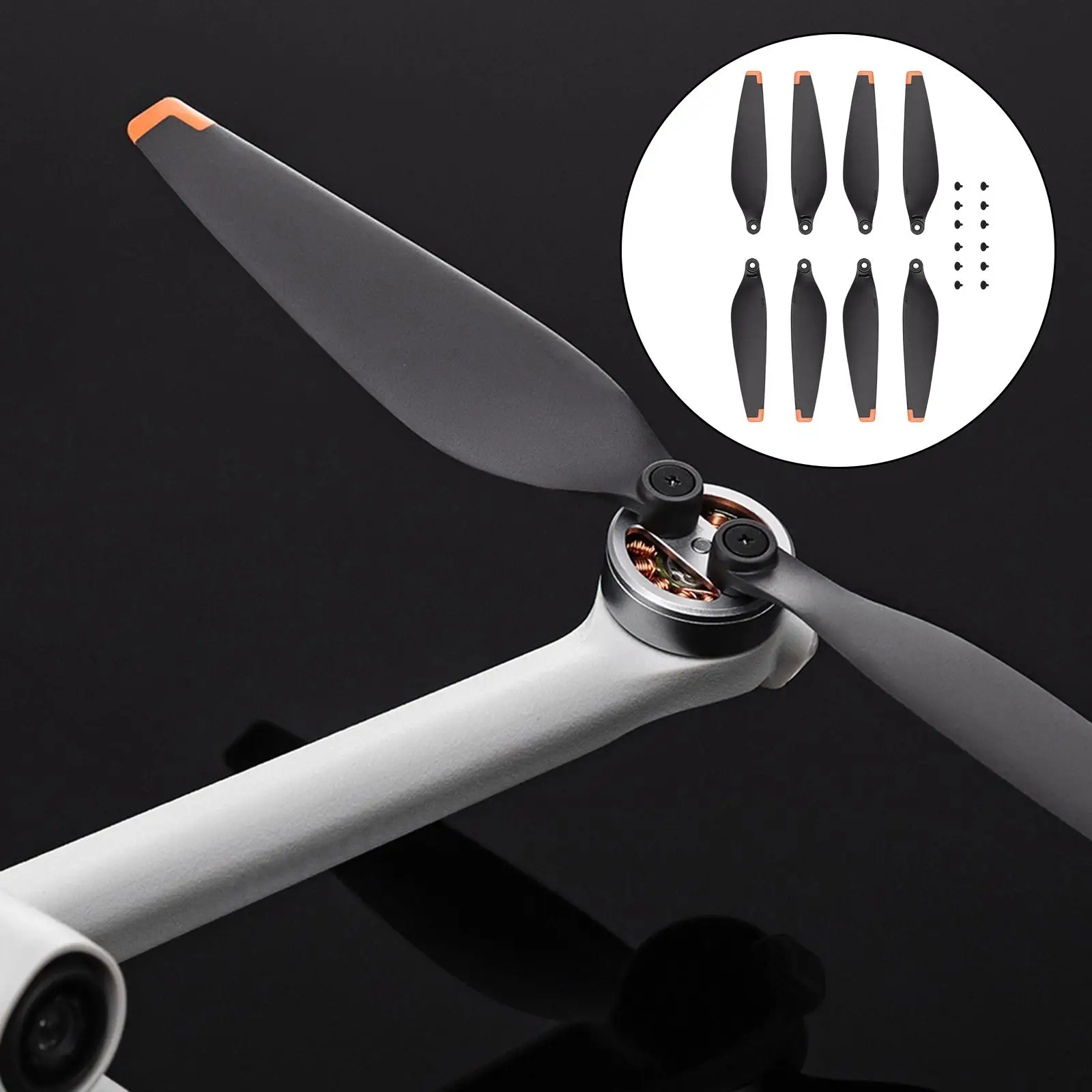 2 Pairs Smart Aircraft Propellers Airscrew Blades Orange Tip Compact Replacement Blades for DJI Mini 3 Pro Drones Accessories