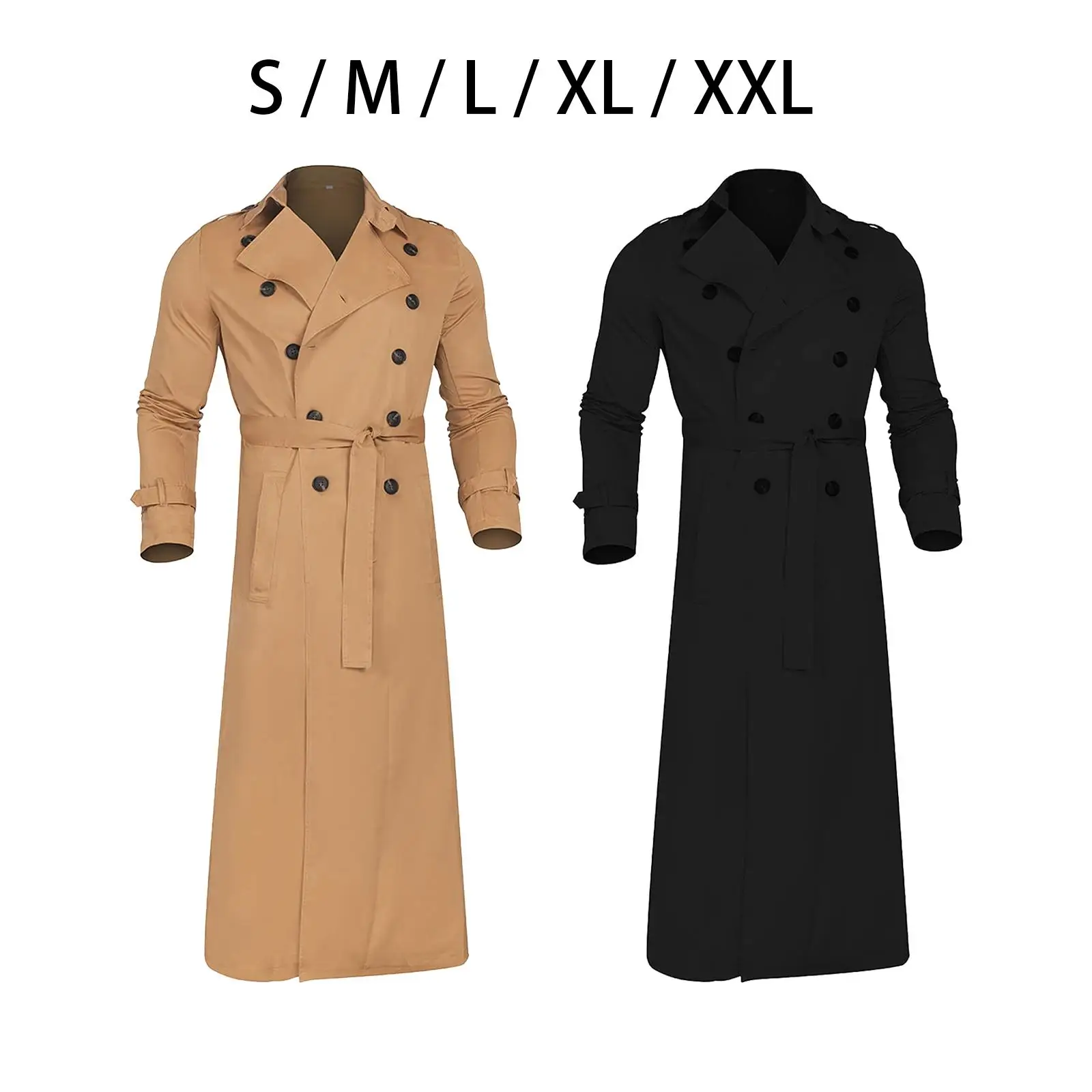 Belted Men`trench Coat Long Jacket Overcoat Peacoat Warm Fashion full Length Male Casual Windbreaker for Spring Autumn dating
