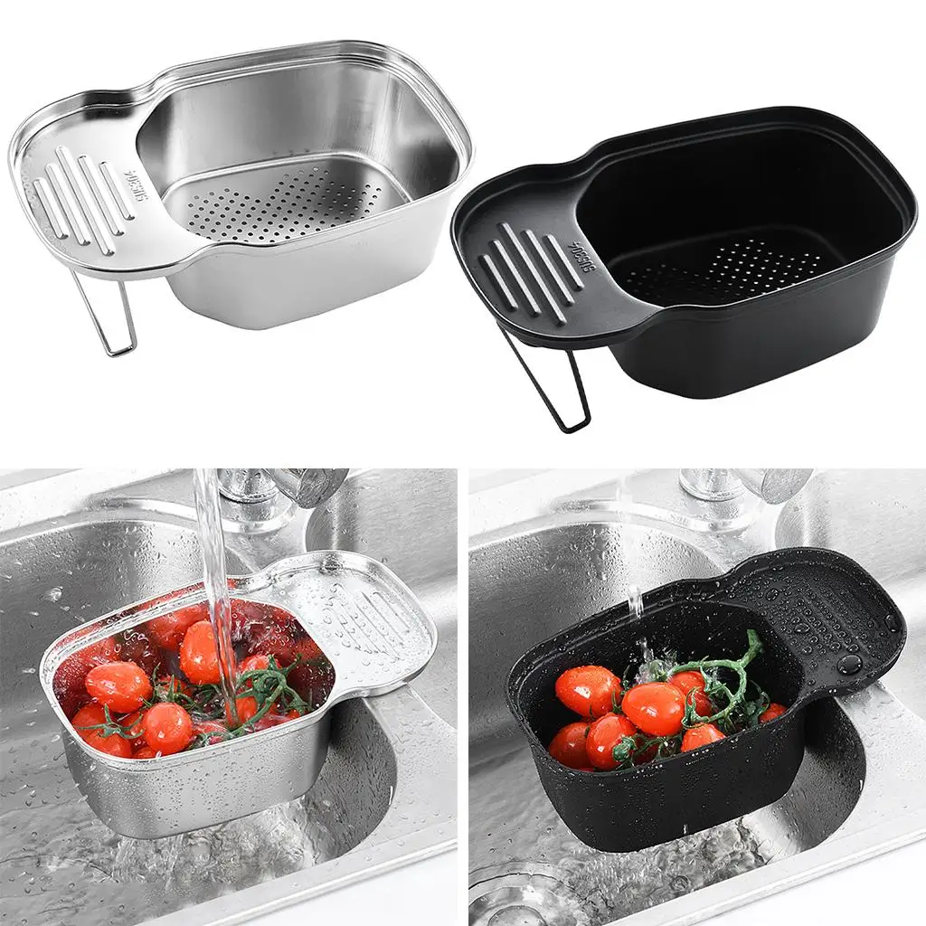 Over Sink Strainer Colander Drain Mesh Basket Drain Basin Food Saddle-Shaped Multifunction Rinse Filter for Kitchen Waste 