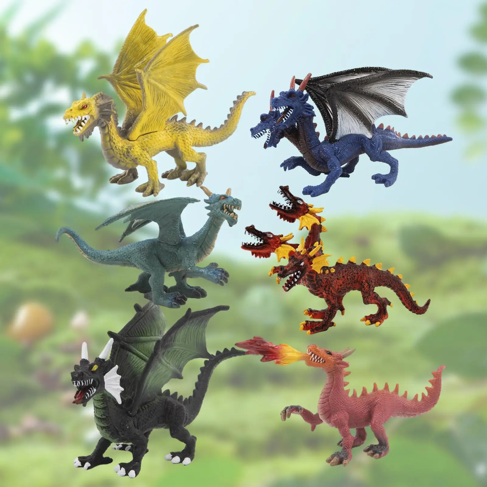 6x Dragon Figurines Dragon Statue Colorful Realistic Figure Model for Rewards Collection Science Props Desktop Decor Party Favor