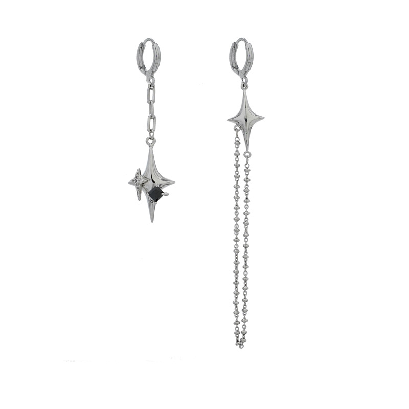 Ciaxy Silber Farbe asymmetrische vierzackige Stern Ohrringe für Frauen einfache Quaste Kette Tropfen Ohrringe Party Geschenk Schmuck – Detail 9