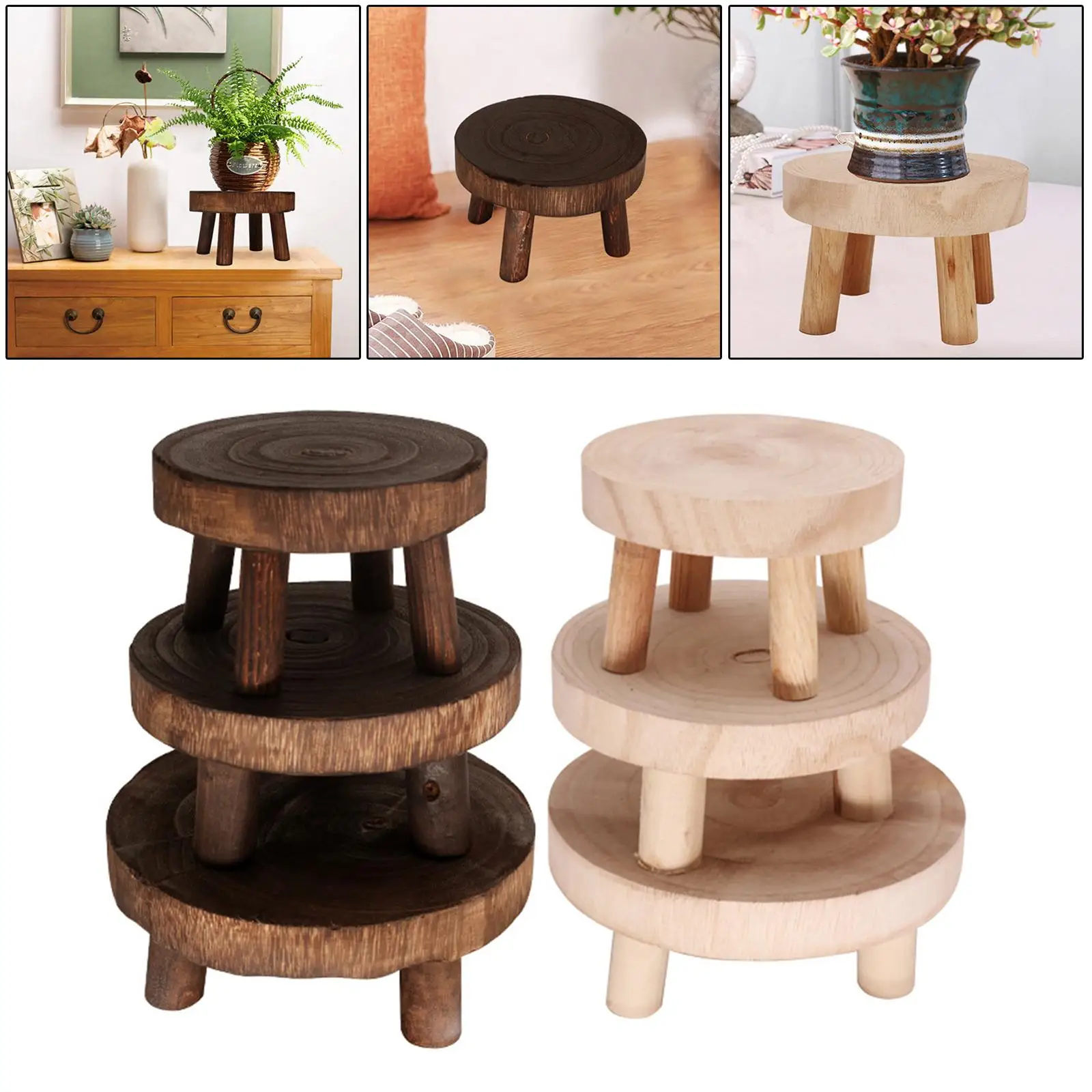 Solid Wood Compact Flowerpot Stand Solid Wood Stool Base Garden Decoration for Balcony Lawn Home Garden Patio Corridor Plants