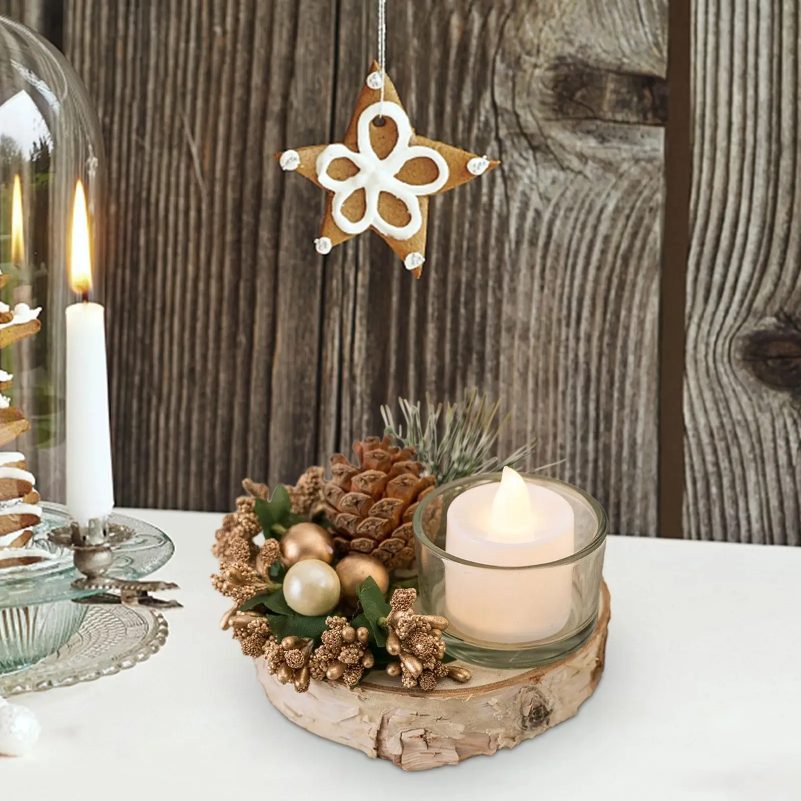 Christmas Candle Holder with Flameless Candle for Thanksgiving Living Room
