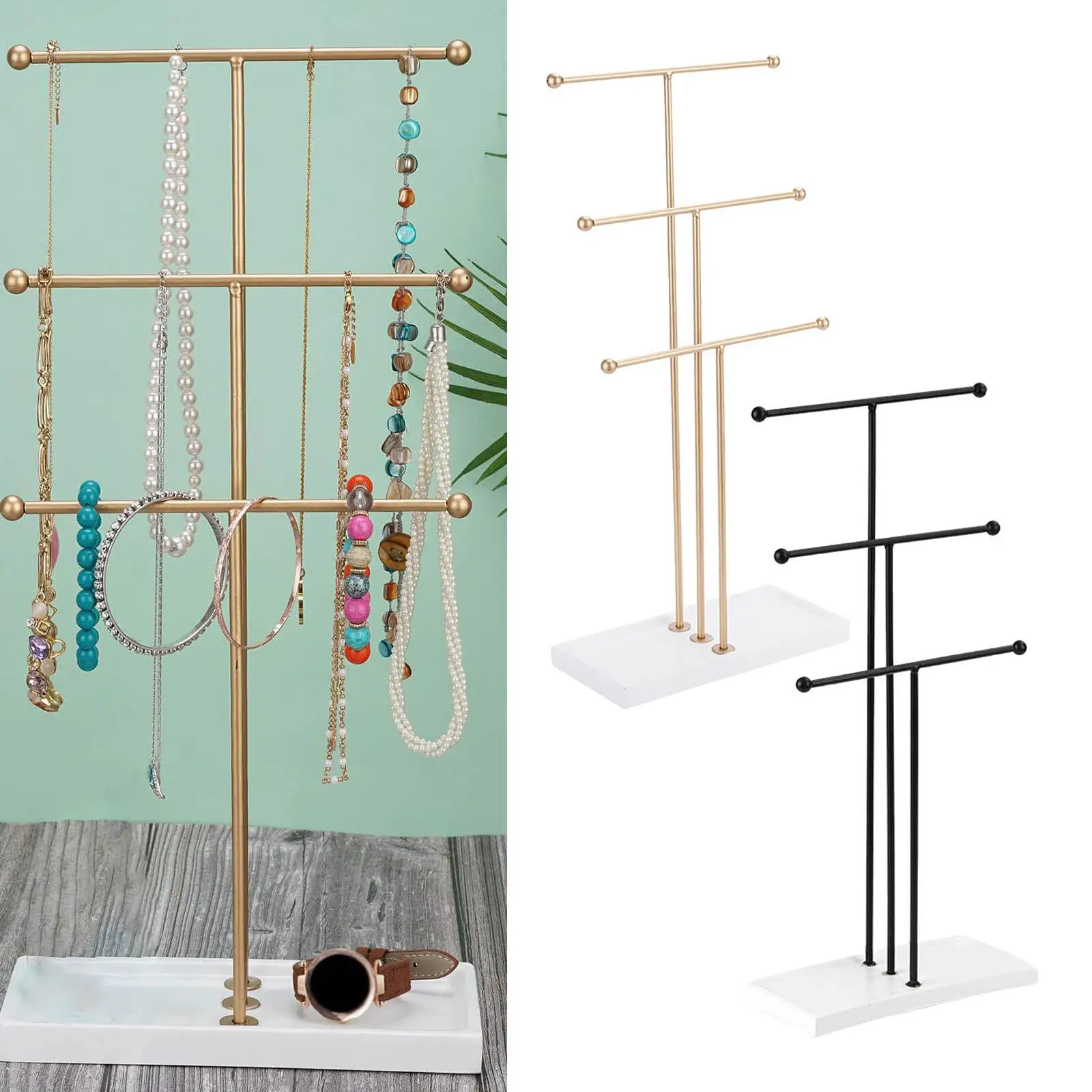 Tabletop 3 Tier Metal T Bar Bracelet Necklace Jewelry Display Tree Rack, for Displaying, Storing and Organizing Necklace Holder