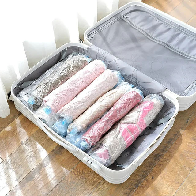 Bolsas de vacío de aire reutilizables para ropa de viaje, bolsas de  almacenamiento de compresión enrolladas para maletas, Tops y pantalones,  portátiles y plegables - AliExpress